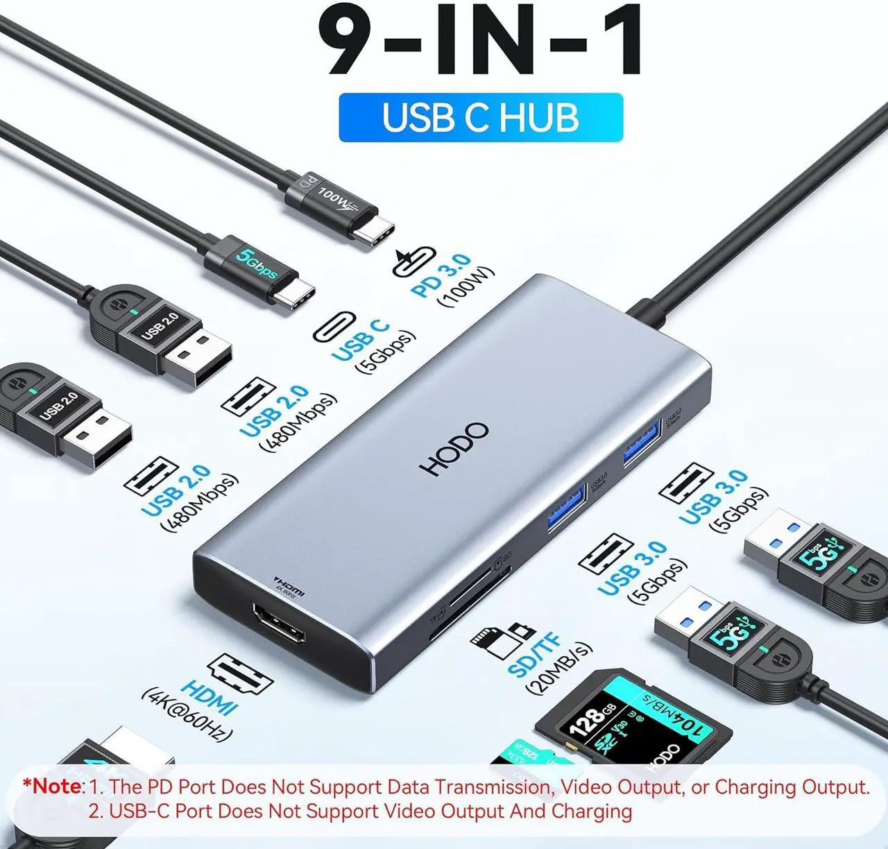 Alt view image 2 of 7 - USB C Hub Multiport Adapter for MacBook Pro/Air,9 in 1 USB C to HDMI Mac Dongle with 4K@60Hz+PD100W+SD/TF Card Reader+USB3.0+USB2.0 Compatible for Ipad/iPhone 15 pro/max/Dell XPS/HP/Lenovo and More