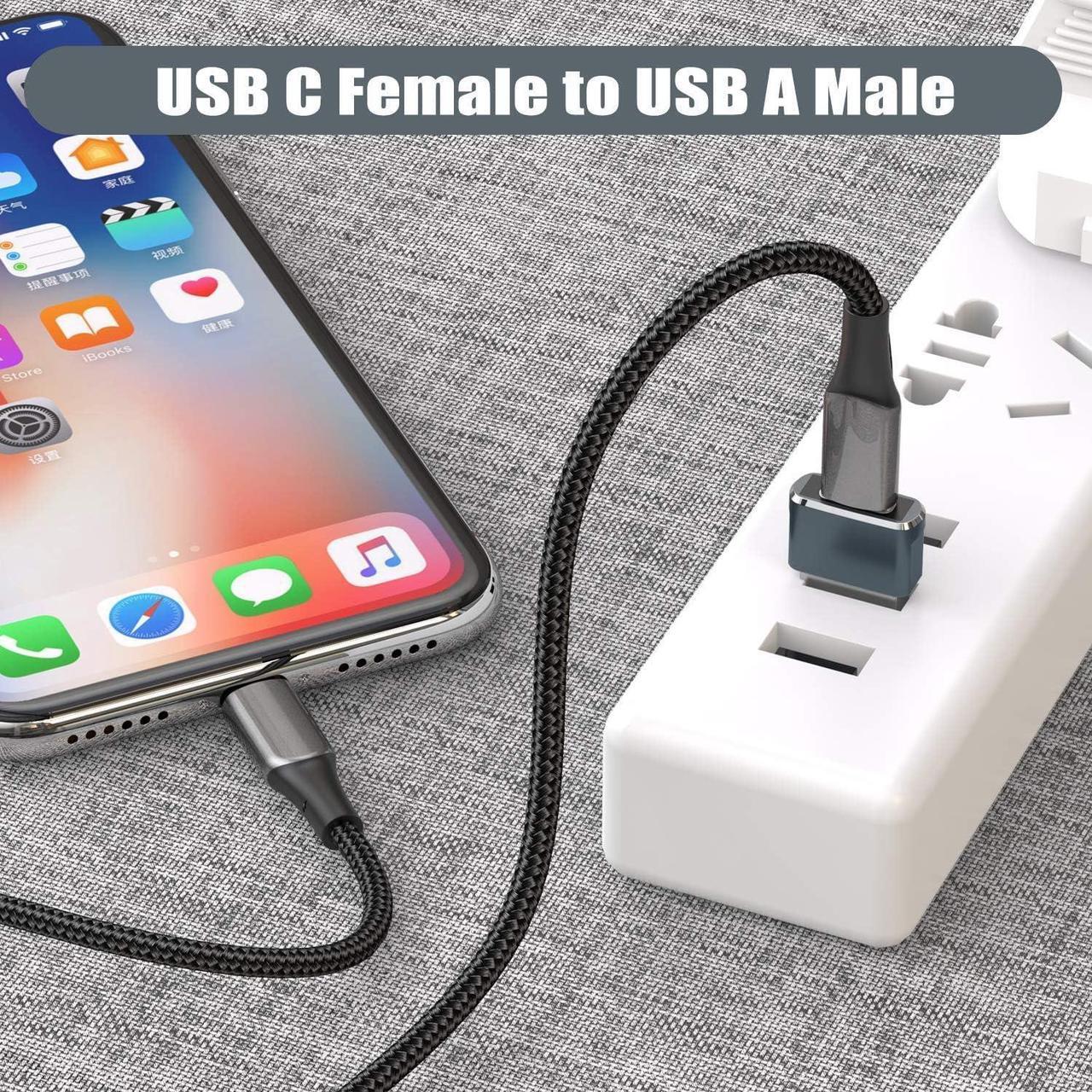 Alt view image 3 of 7 - Basesailor USB to USB C Adapter for iPhone 16 Charger 2Pack,USBC Female to A Male OTG Type C Converter for Apple Watch Ultra iWatch 7 8 9 10,iPhone 15 14 13 Plus Pro Max,AirPods,iPad,Car,Samsung S24