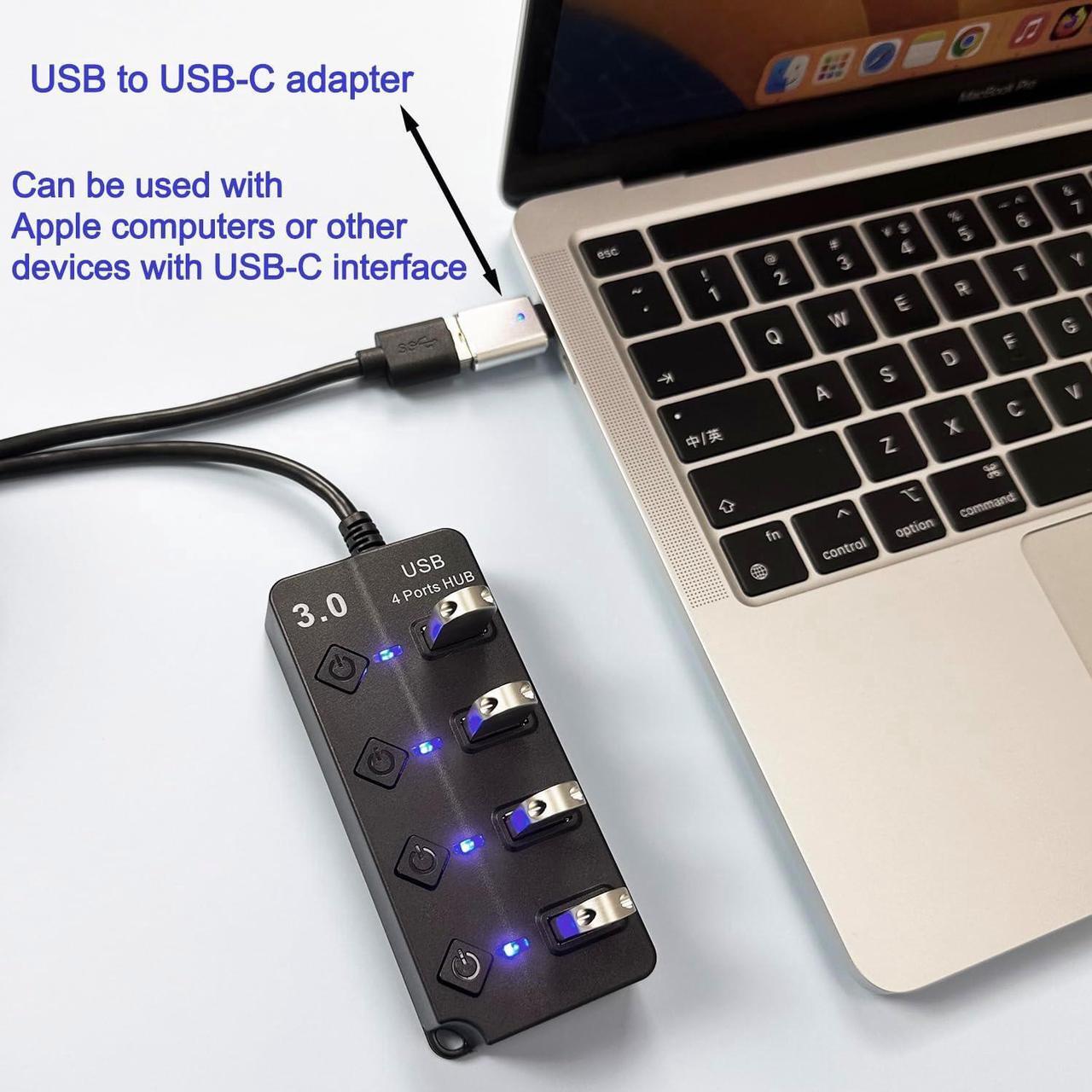 Alt view image 4 of 6 - USB Hub 3.0, USB Splitter1 in 4 Out, USB Extender USB Adapter Multiple Port USB Station Dock Hub with Individual Switches, USB Expander Hub for Laptop/MacBook/Flash Drives/Mobile HDD/Printer