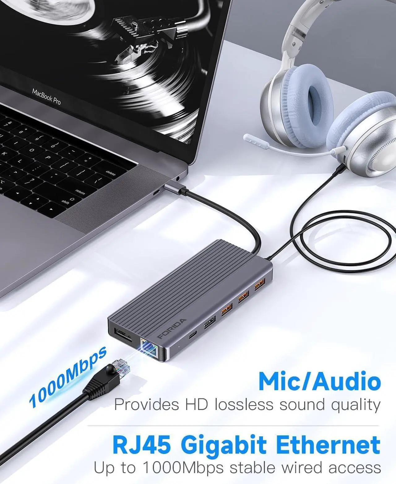 Alt view image 7 of 7 - USB C Docking Station 3 Monitors, 13 in 1 USB C Muliport Hub with 2 HDMI 4K@60Hz & 1 DisplayPort (4K@60Hz), 100W PD, 3*USB 3.2, 1*USB 2.0,1*USB C,SD/TF,Mic/Audio,Suit for MacBook (2 HDMI+DP(4K@60HZ))