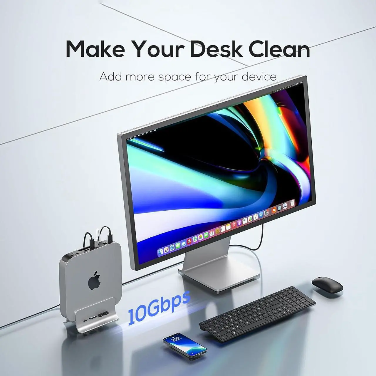 Alt view image 5 of 6 - USB C Hub for Mac Mini, 5 in 1USB Hub Adapter Support M.2 NVMe SSD Expand, Docking Station with 2 USB C 10Gbps, SD/TF Card Reader, M.2 SSD (Not Included)