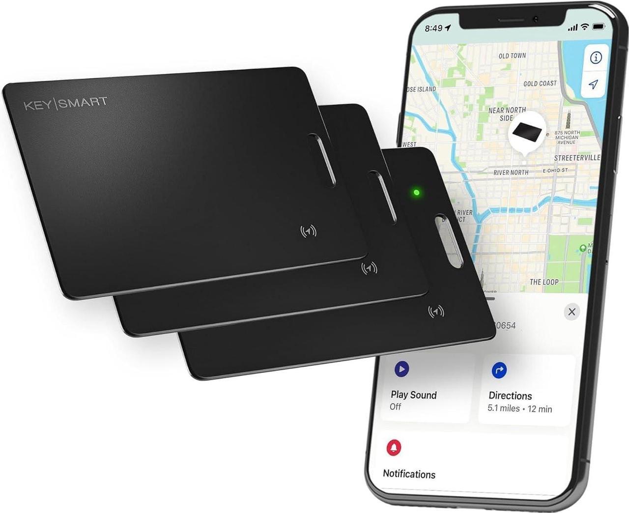 Main image of SmartCard Wallet Tracker Card, Compatible with  Find My App, Rechargeable Thin GPS Item Finder for Luggage Tag, Passport, Smart Bluetooth Tracking with Key Chain Hole Black, 3 Pack
