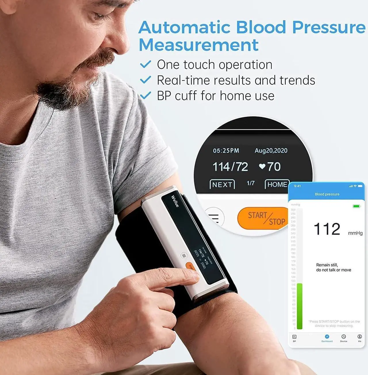 Alt view image 2 of 7 - Bluetooth Blood Pressure Monitor for Home Use, Upper Arm Blood Pressure Machine with Cuff Size 8.6"-16.5", Portable Digital BP Monitor with Free APP for iOS & Android, Reports Shareable