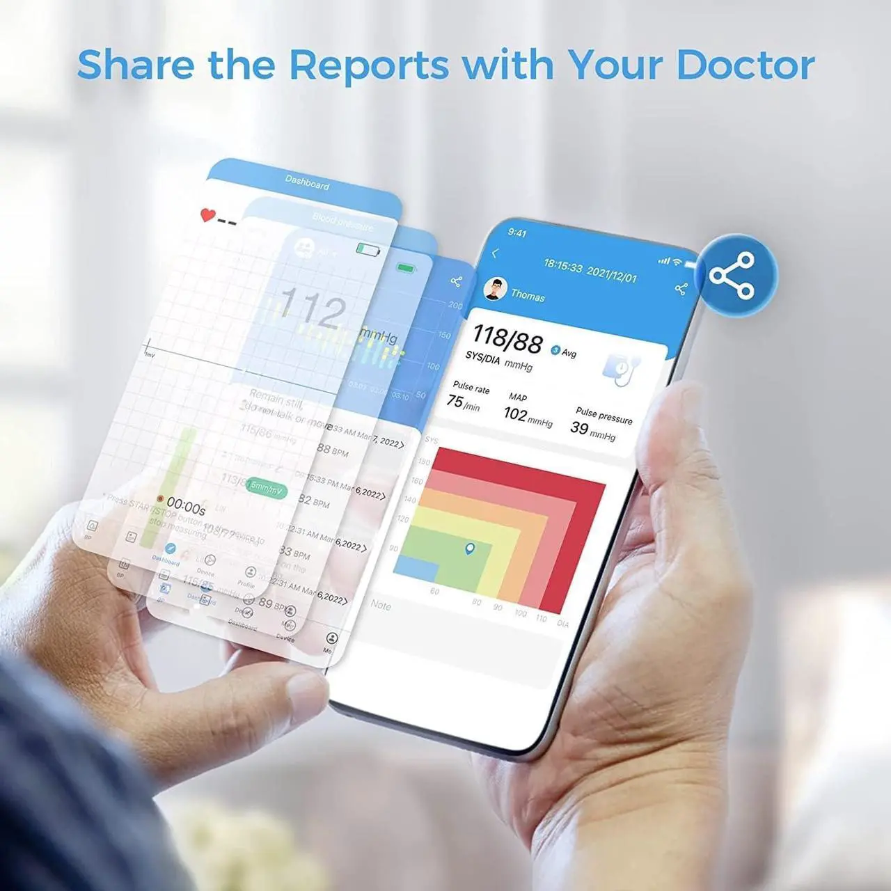 Alt view image 5 of 7 - Bluetooth Blood Pressure Monitor for Home Use, Upper Arm Blood Pressure Machine with Cuff Size 8.6"-16.5", Portable Digital BP Monitor with Free APP for iOS & Android, Reports Shareable