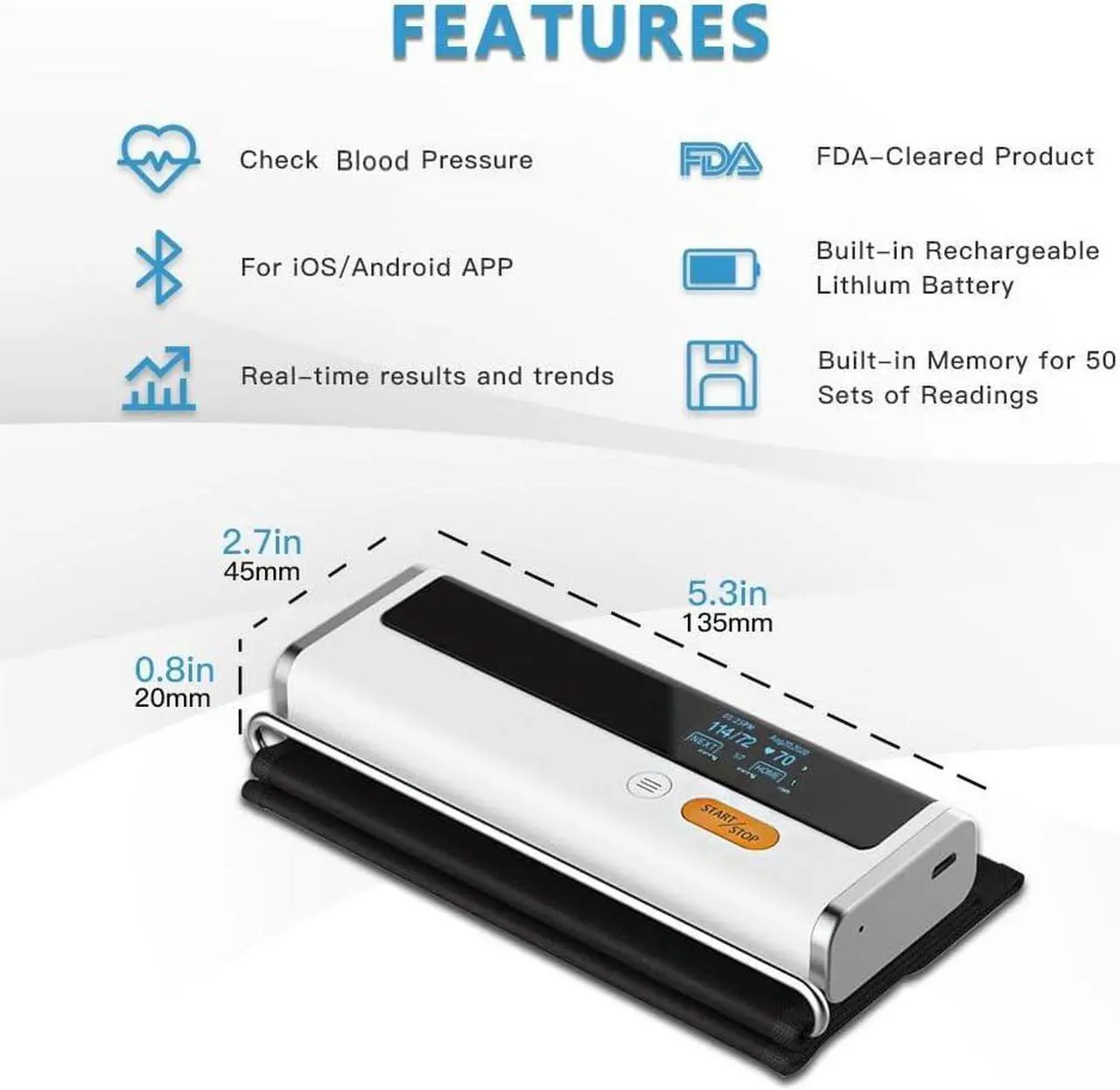 Alt view image 7 of 7 - Bluetooth Blood Pressure Monitor for Home Use, Upper Arm Blood Pressure Machine with Cuff Size 8.6"-16.5", Portable Digital BP Monitor with Free APP for iOS & Android, Reports Shareable