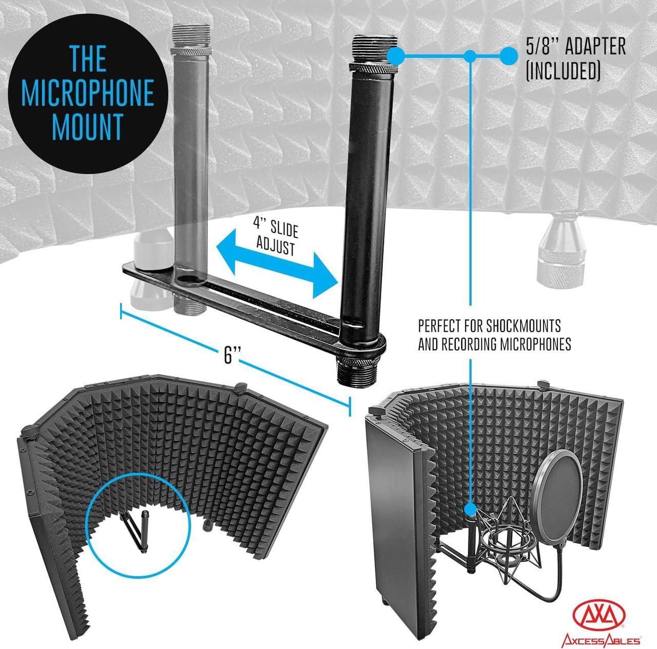 Alt view image 2 of 7 - Large 32x13 Recording Studio Microphone Isolation Shield w/ 3 Tier Tripod Stand and Pop Filter | Portable Sound Isolation Booth | Reflection Filter Shield | Studio Microphone Stand