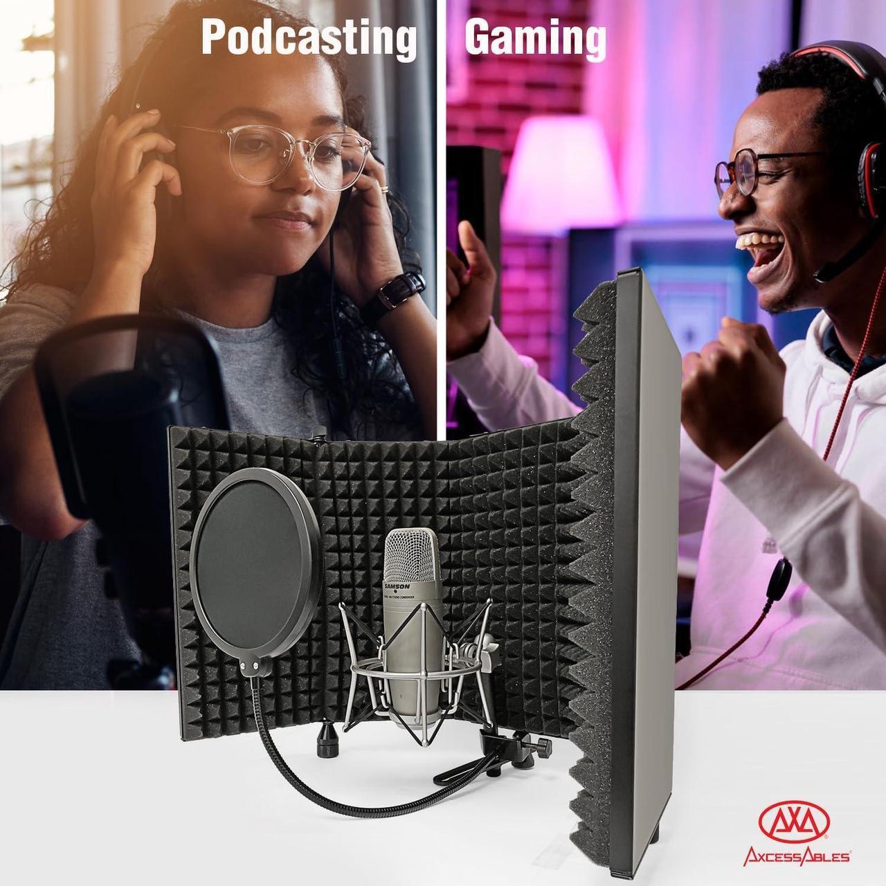Alt view image 7 of 7 - Large 32x13 Recording Studio Microphone Isolation Shield w/ 3 Tier Tripod Stand and Pop Filter | Portable Sound Isolation Booth | Reflection Filter Shield | Studio Microphone Stand