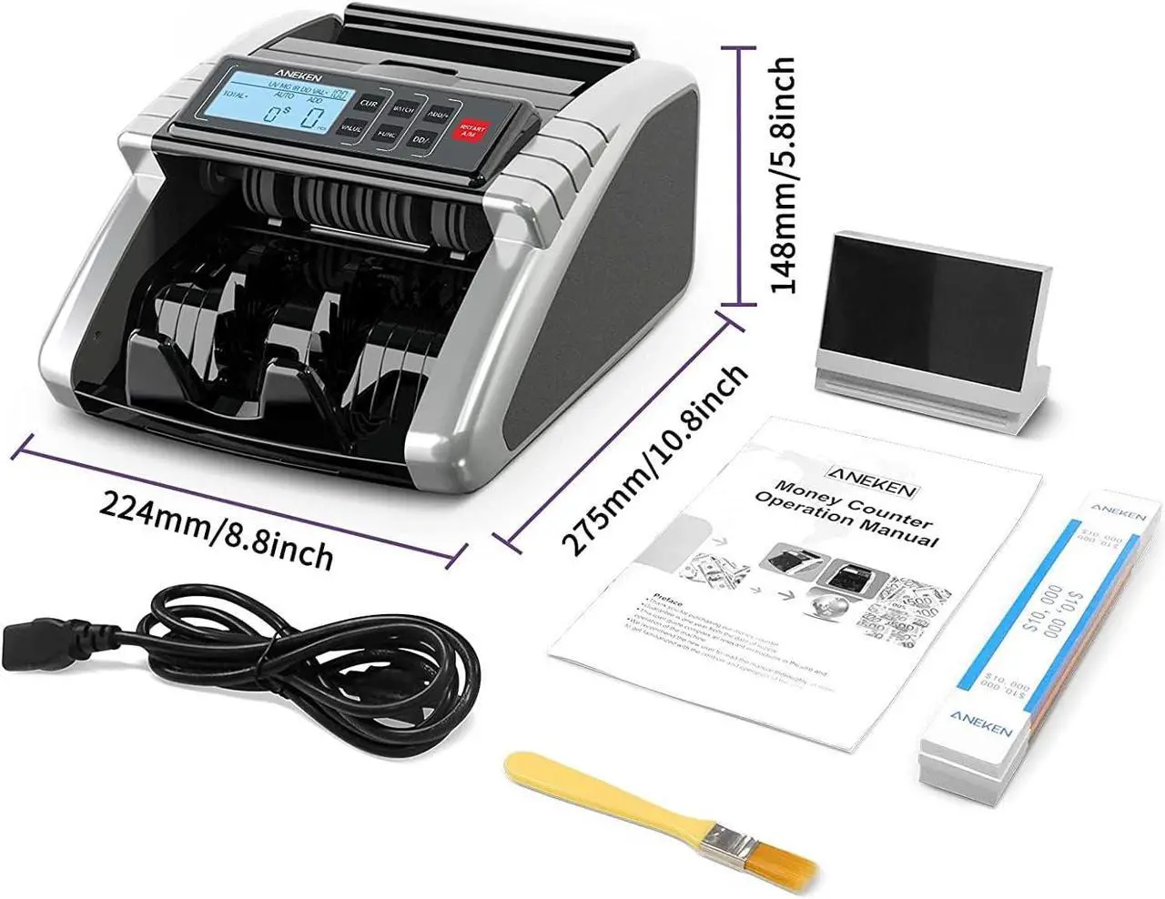 Alt view image 6 of 6 - Money Counter Machine with Value Count, Dollar, Euro UV/MG/IR/DD/DBL/HLF/CHN Counterfeit Detection Bill Counter, Add and Batch Modes, Cash Counter with LCD Display