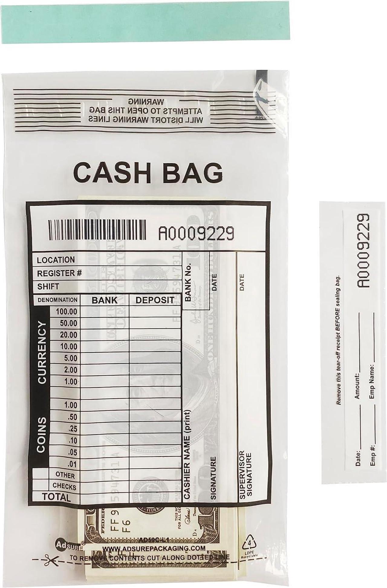 Alt view image 2 of 6 - Clear Plastic Small Bank Deposit Bags For Cash | Pack of 1000 | 5"x9"|Tamper Evident Bags | Write-On Panel and Tear-Off Receipt | Ideal for Cash Handling