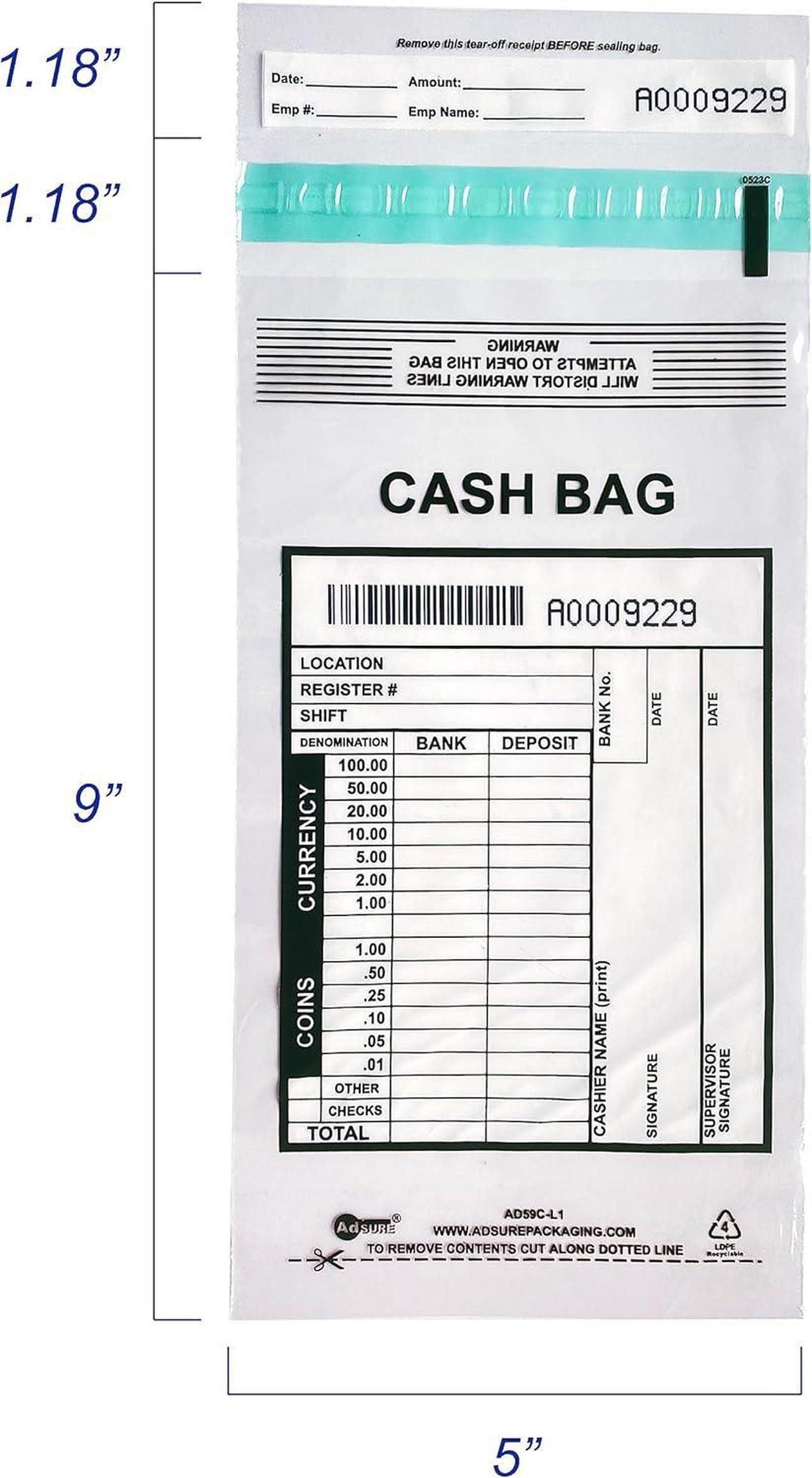 Alt view image 4 of 6 - Clear Plastic Small Bank Deposit Bags For Cash | Pack of 1000 | 5"x9"|Tamper Evident Bags | Write-On Panel and Tear-Off Receipt | Ideal for Cash Handling