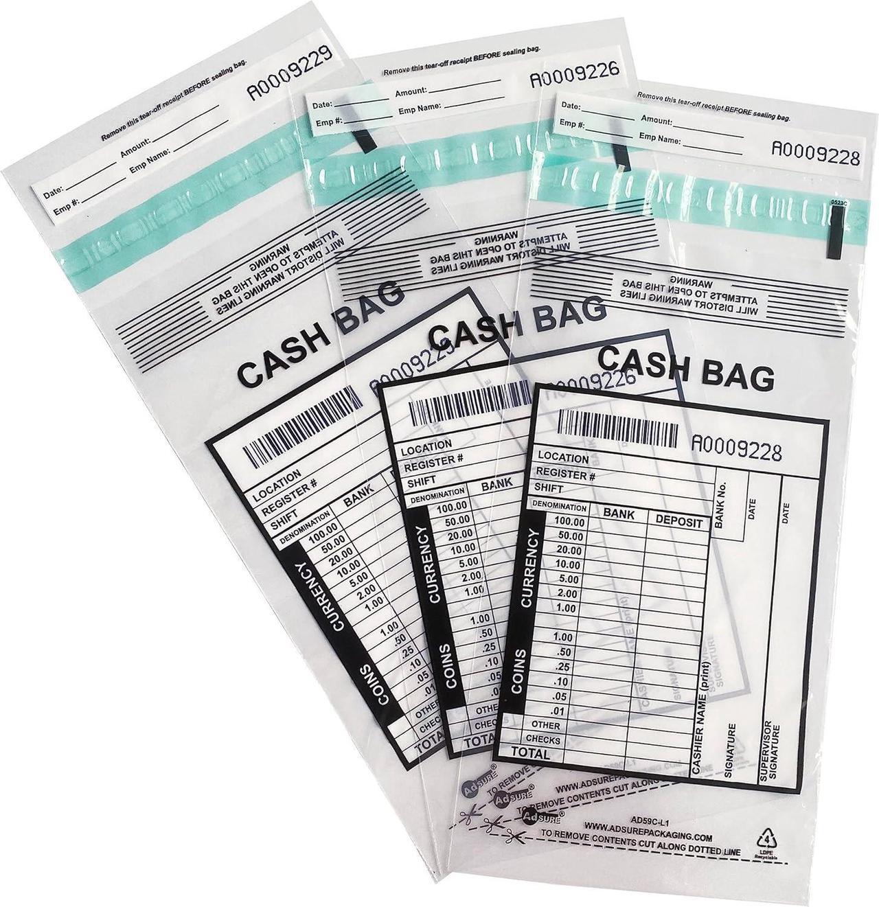 Alt view image 3 of 6 - Clear Plastic Small Bank Deposit Bags For Cash | Pack of 1000 | 5"x9"|Tamper Evident Bags | Write-On Panel and Tear-Off Receipt | Ideal for Cash Handling