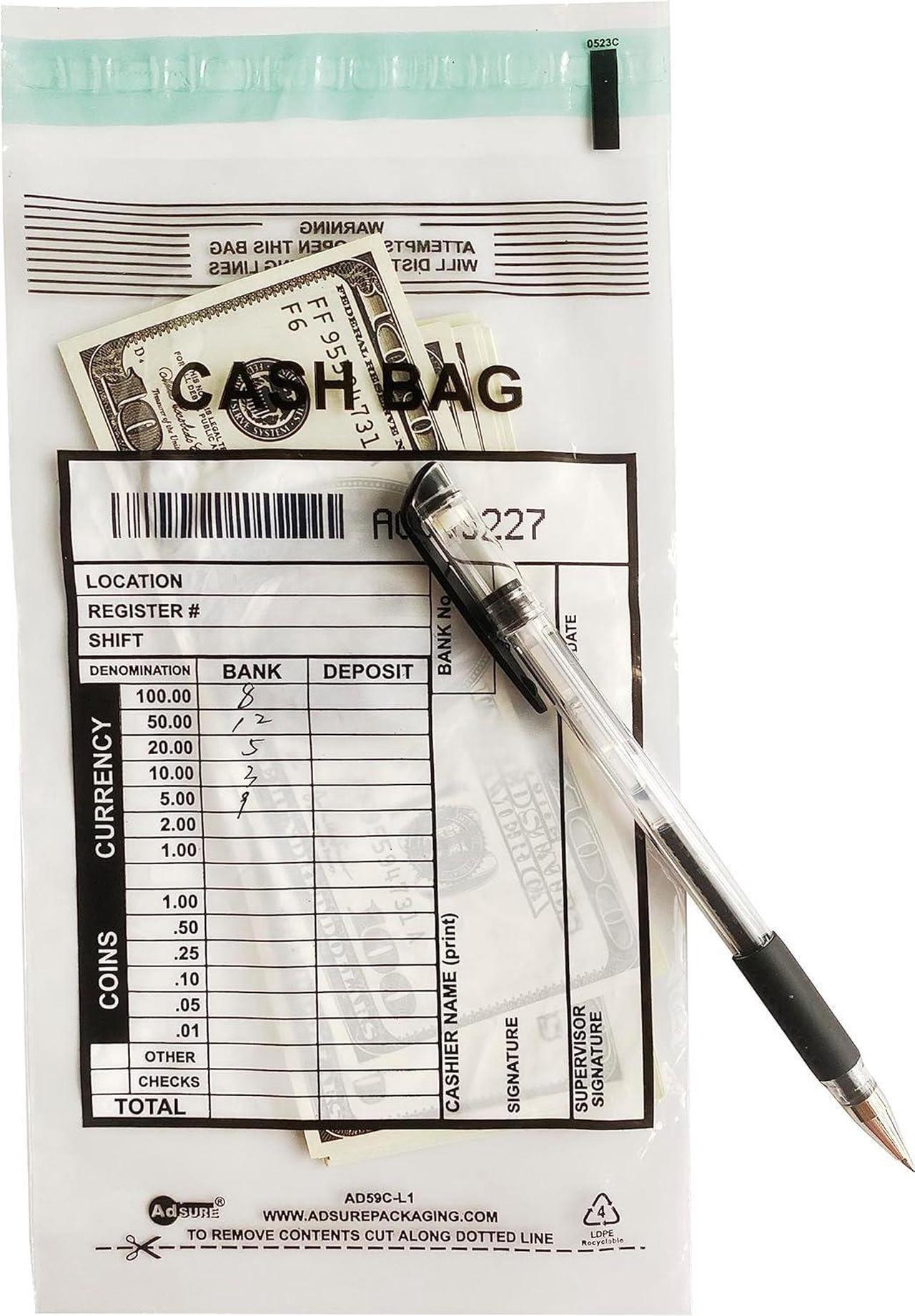 Alt view image 6 of 6 - Clear Plastic Small Bank Deposit Bags For Cash | Pack of 1000 | 5"x9"|Tamper Evident Bags | Write-On Panel and Tear-Off Receipt | Ideal for Cash Handling