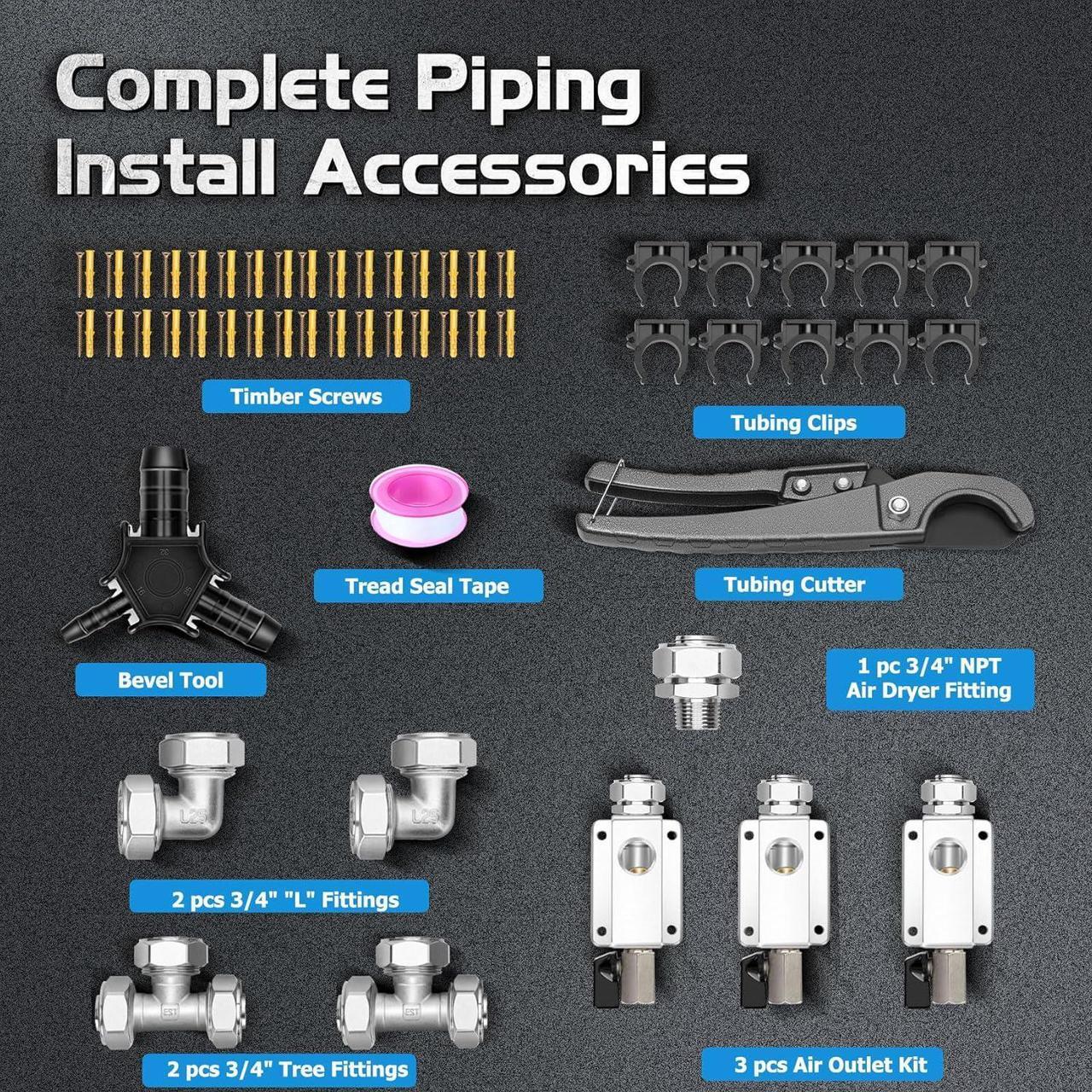 Alt view image 2 of 7 - Compressed Air Line Kit 3/4" x 100ft, Shop/Garage HDPE-Aluminum Air Line Kit for Connect Air Compressor, Compressed Air Piping System Install Kit Leak-Proof & Easy to Install