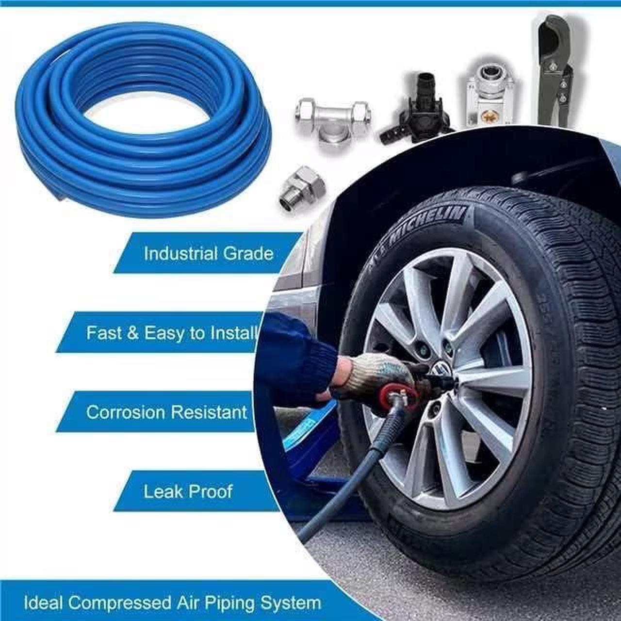 Alt view image 7 of 7 - Compressed Air Line Kit 3/4" x 100ft, Shop/Garage HDPE-Aluminum Air Line Kit for Connect Air Compressor, Compressed Air Piping System Install Kit Leak-Proof & Easy to Install