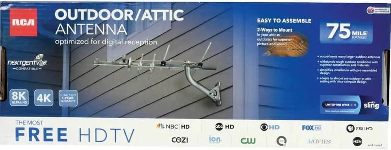 Alt view image 4 of 4 - Compact Outdoor or Attic Yagi TV Antenna - Long Range Digital OTA Antenna for Clear Reception, NexGenTV Compatible, Supports 4K/8K 1080p TVs, Silver Color