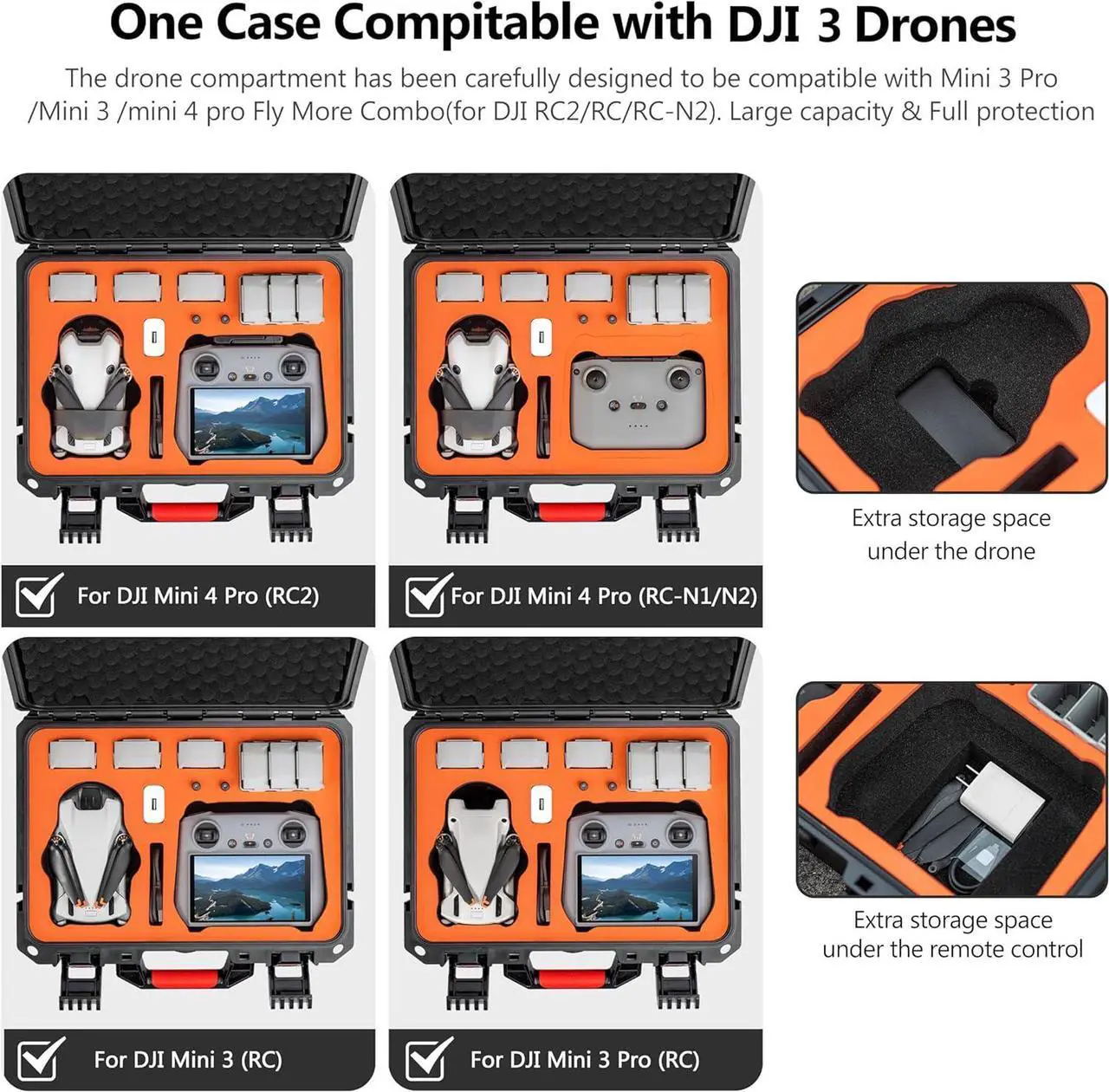 Alt view image 3 of 7 - Mini 4 Pro Waterproof Hard Case - Secure Carrying Bag for DJI Mini 4 Pro Fly More Combo Drone Accessories - Sturdy and Water-Resistant Storage for DJI RC 2/RC-N2