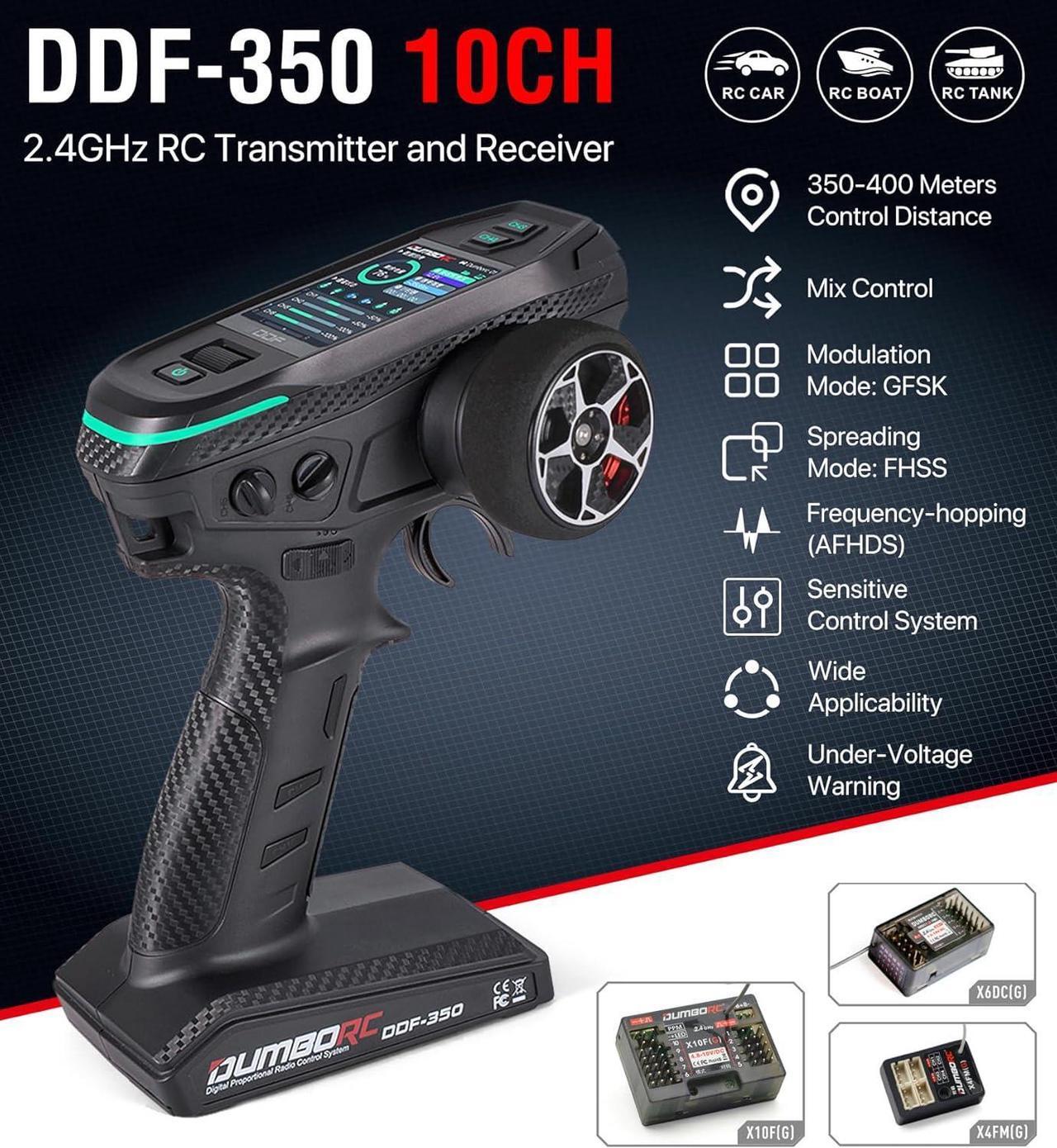 Alt view image 2 of 7 - RC Radio Transmitter and Receiver 10 Channel DDF-350 with X10FG X6DCG Receiver 1 Lights HD Screen 10CH Remote Controller for RC Car Truck Crawler Boat Tank (2 Receiver 1 Lights)