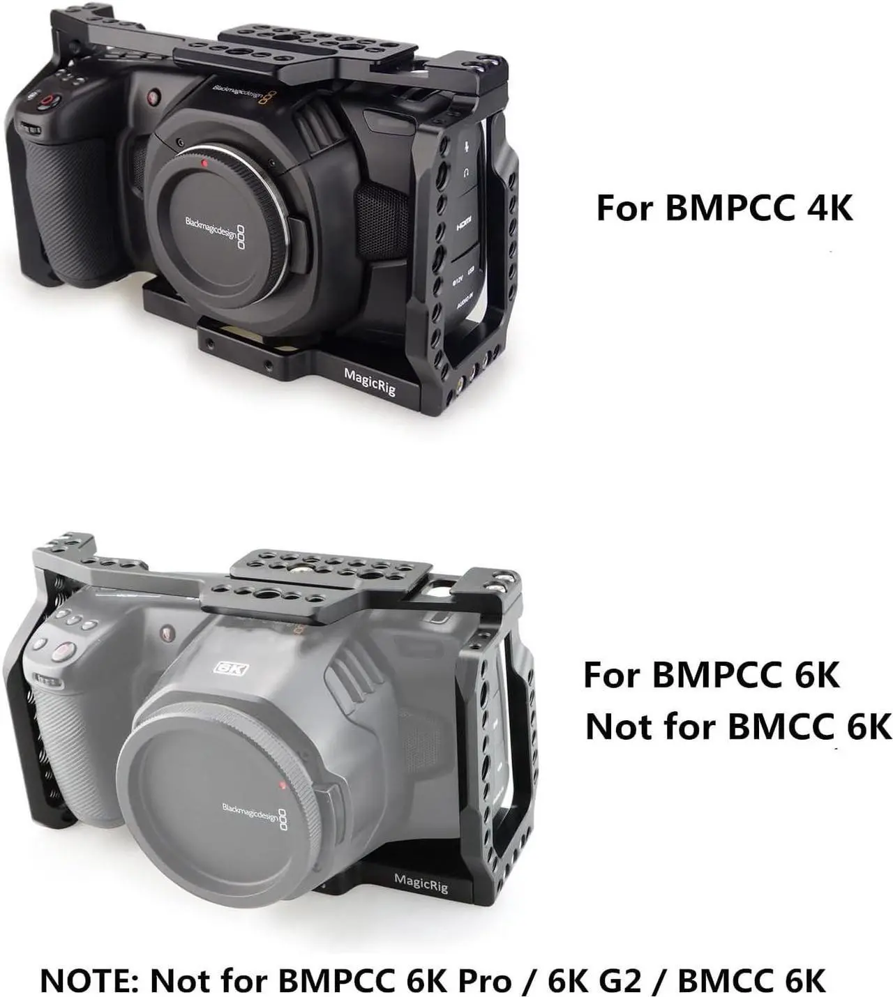 Alt view image 2 of 6 - BMPCC 4K /BMPCC 6K Cage with Top Handle for Blackmagic Pocket Cinema Camera BMPCC 4K /6K to Mount Microphone Monitor LED Light