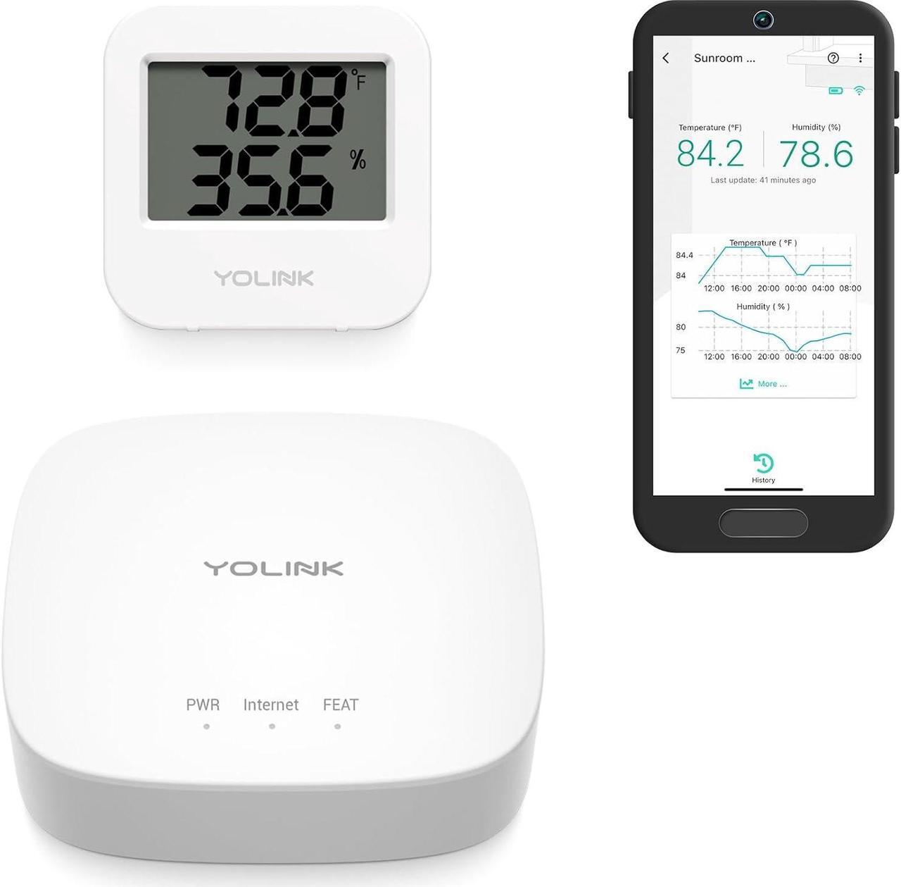 Main image of Smart Wireless Temperature Sensor/Humidity Sensor Wide Range (-22 to 158 Degrees) for Freezer Fridge Monitoring Pet Cage/Tank Monitoring, Smartphone Alerts, Compatible with Alexa IFTTT - Hub Included
