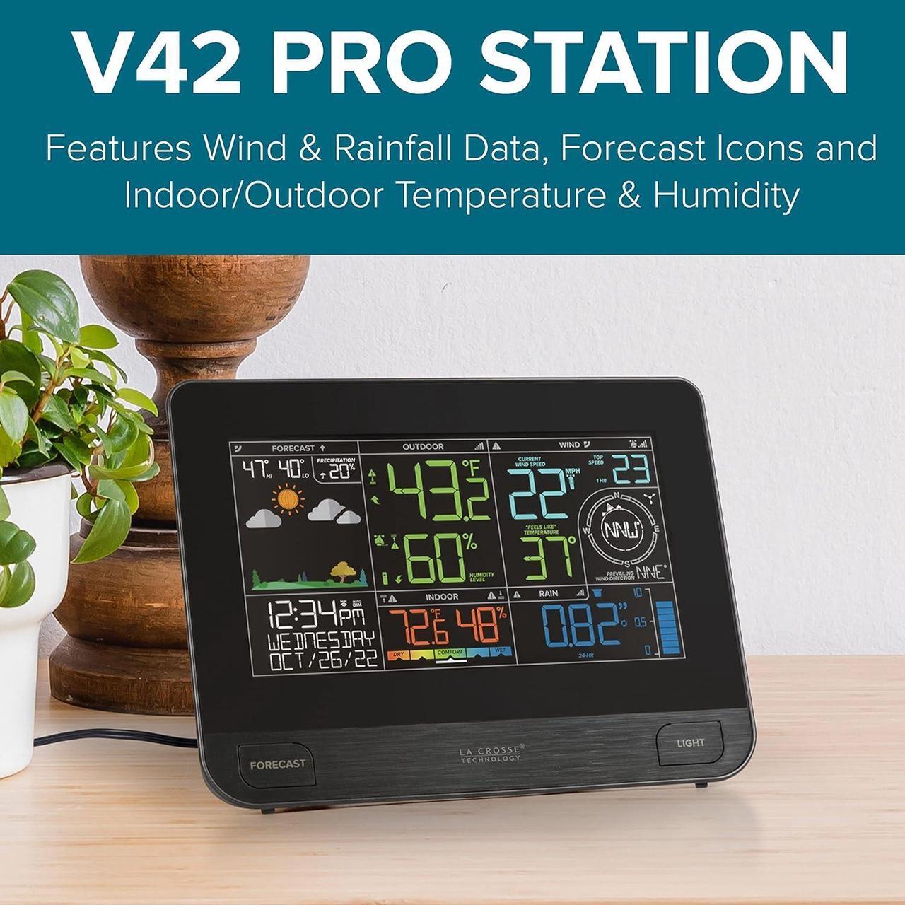 Alt view image 2 of 7 - La Crosse Technology Professional Smart Wi-Fi Weather Station with Remote Monitoring (400 Foot Range), Wind and Rain Gauges, Temperature and Humidity Sensors, and Forecasting - V42-PRO-INT
