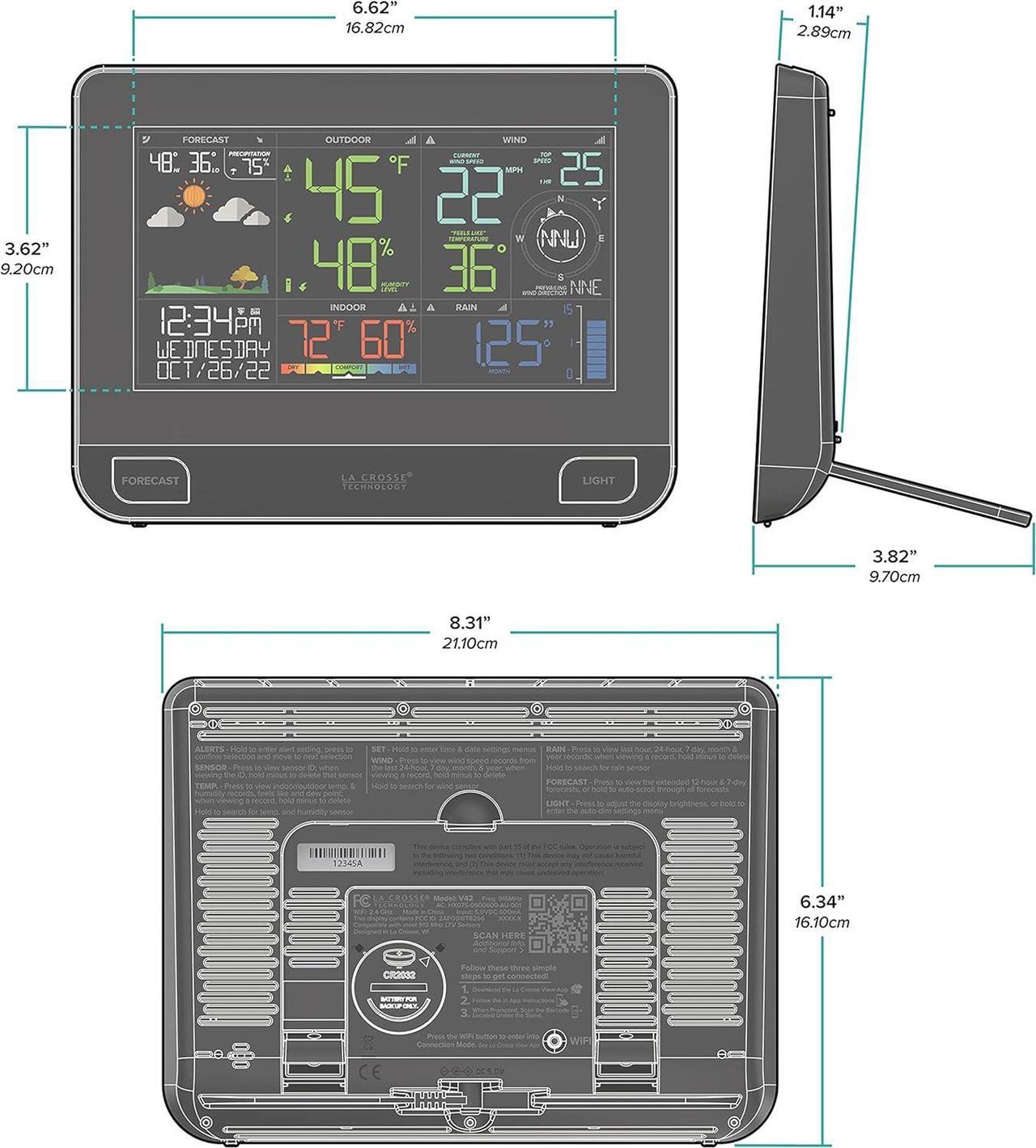 Alt view image 3 of 7 - La Crosse Technology Professional Smart Wi-Fi Weather Station with Remote Monitoring (400 Foot Range), Wind and Rain Gauges, Temperature and Humidity Sensors, and Forecasting - V42-PRO-INT