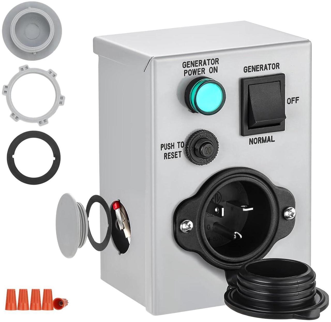 Main image of 20 Amp Generator Transfer Switch 125V Power Inlet Box Weatherproof, NEMA 5-20P Inlet Circuit Breaker, Predrilled Manual Transfer Switcher Power Inlet Box for Indoor Outdoor Use, ETL Listed
