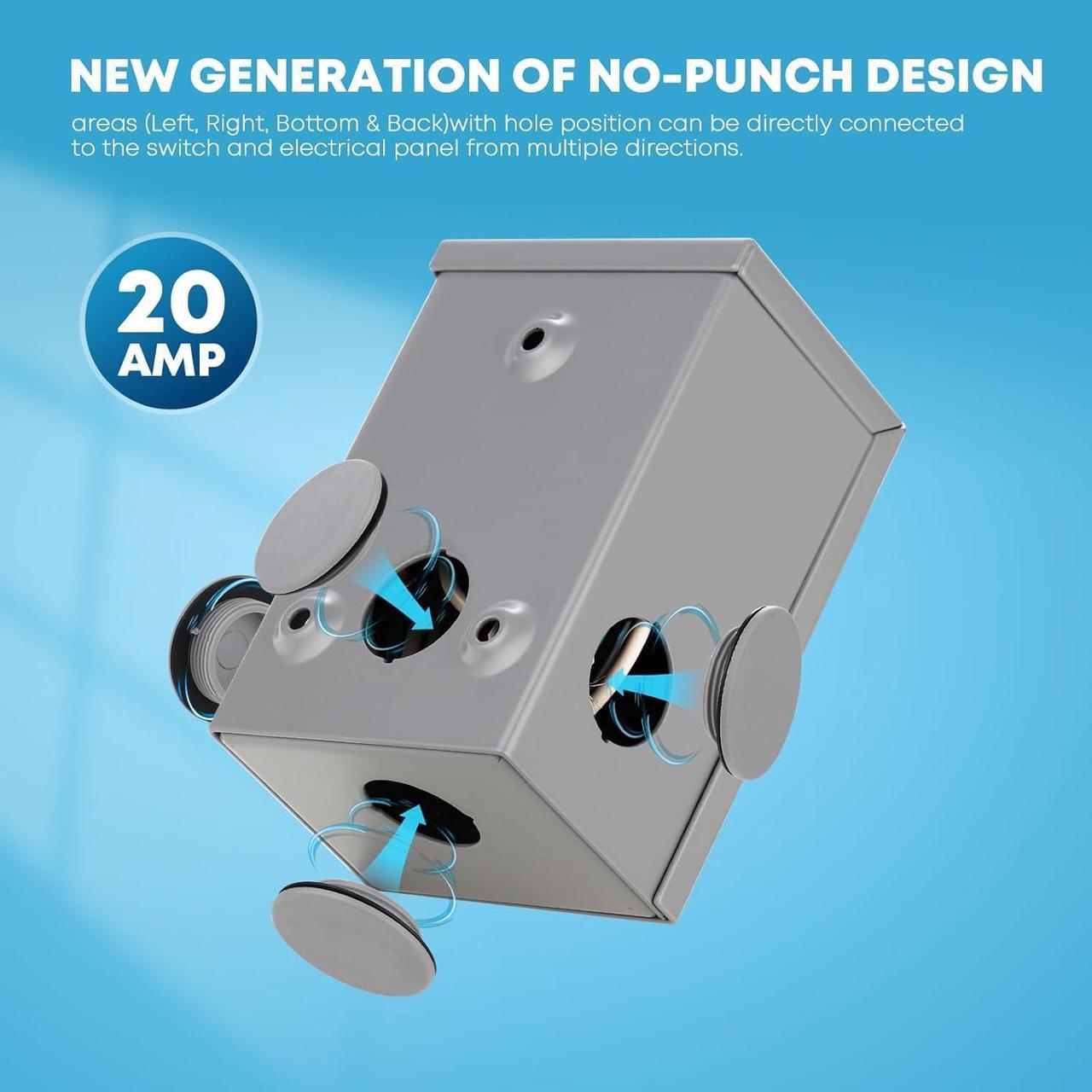 Alt view image 2 of 7 - 20 Amp Generator Transfer Switch 125V Power Inlet Box Weatherproof, NEMA 5-20P Inlet Circuit Breaker, Predrilled Manual Transfer Switcher Power Inlet Box for Indoor Outdoor Use, ETL Listed