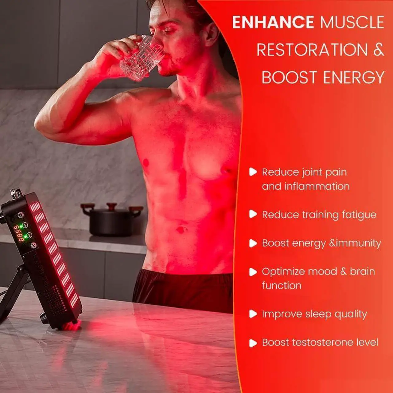 Alt view image 5 of 7 - Red Light Therapy, Dual Chip Clinical Grade LED Device with Near-Infrared Light 660nm 850nm High Power Panel, Ideal for Body, Face, Recovery, Improve Sleep, Skin Health, 105W (Black 60)