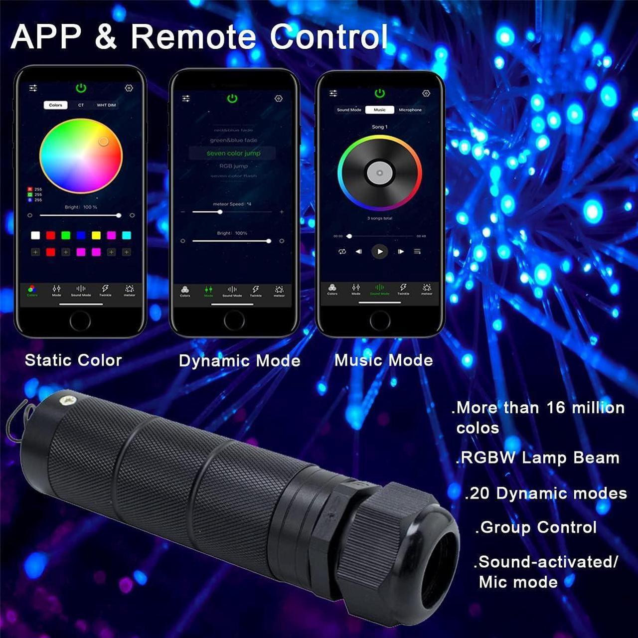 Alt view image 2 of 7 - 6W Bluetooth Music Control RGB LED Fiber Optic Lights Star Ceiling Light Kit RF 28 Key Remote APP Sensor Light Source 550pcs 0.75mm 13.1ft Fiber Strands for Indoor Car Home Interior Decoration