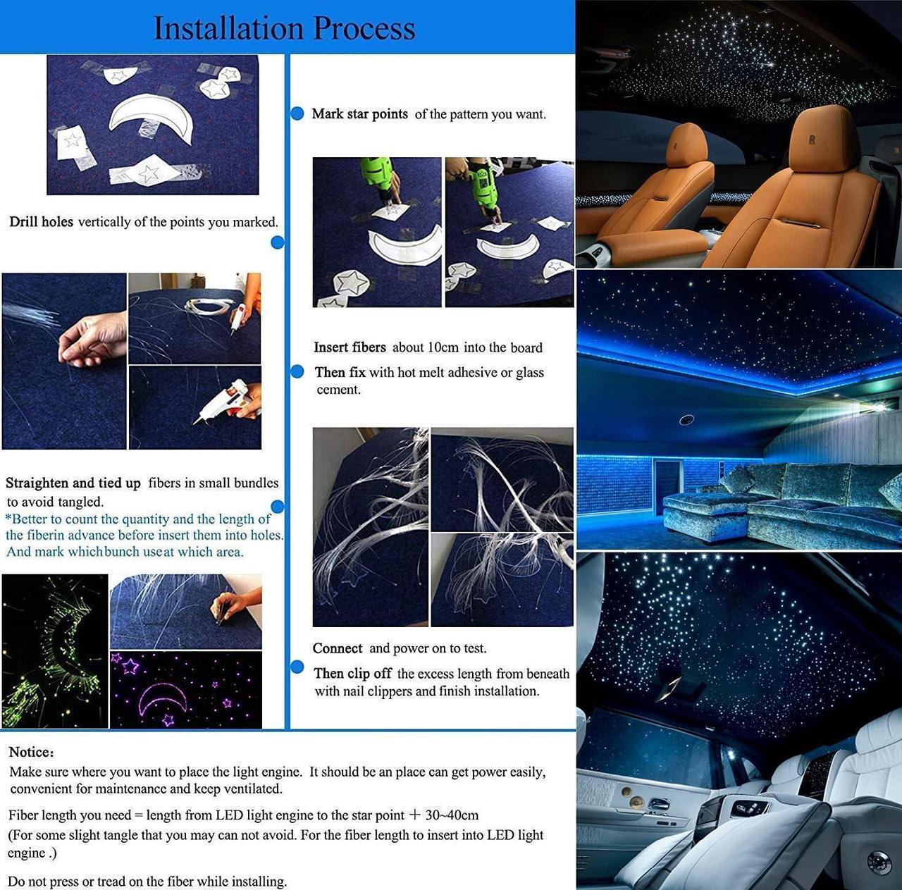 Alt view image 6 of 7 - 6W Bluetooth Music Control RGB LED Fiber Optic Lights Star Ceiling Light Kit RF 28 Key Remote APP Sensor Light Source 550pcs 0.75mm 13.1ft Fiber Strands for Indoor Car Home Interior Decoration