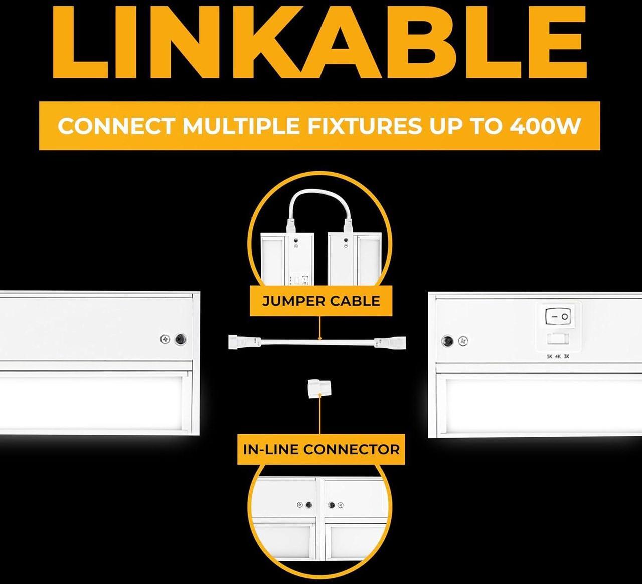 Alt view image 6 of 7 - LED Under Cabinet Lighting Hardwired - 3CCT 12 Inch White Finish - Undercabinet Lights for Kitchen - Linkable Undercounter Dimmable Plug in Light or Hard Wired - Under Counter Fixture Direct Wire