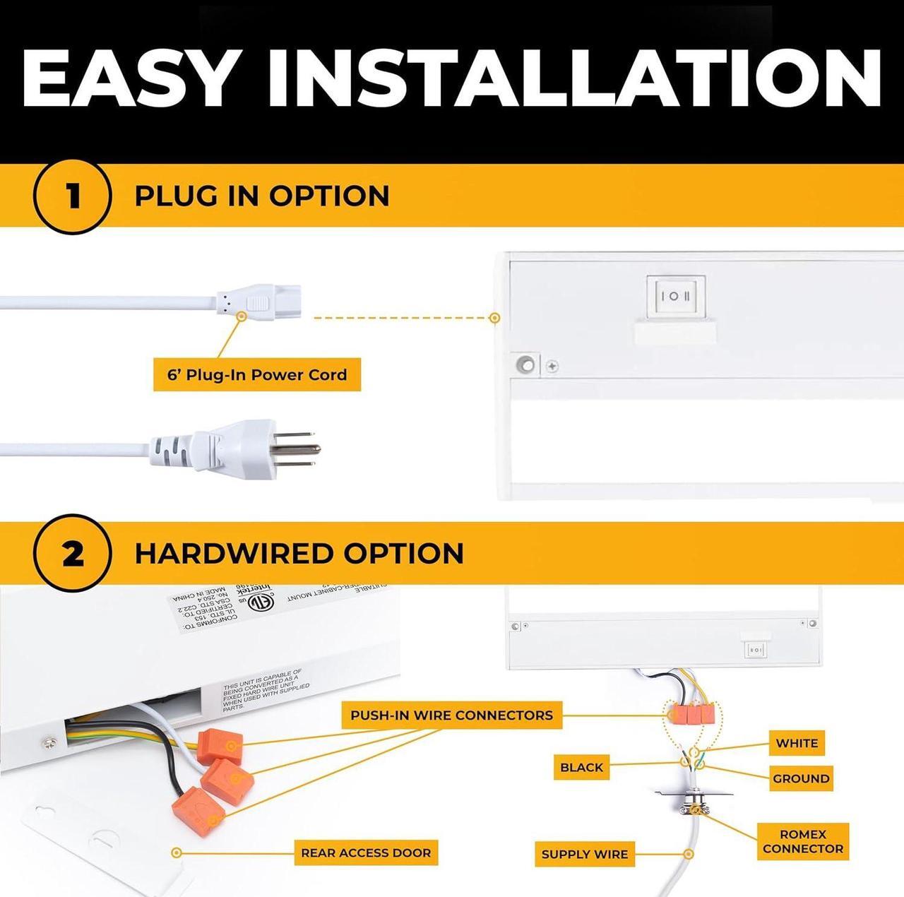 Alt view image 2 of 7 - LED Under Cabinet Lighting Hardwired - 3CCT 12 Inch White Finish - Undercabinet Lights for Kitchen - Linkable Undercounter Dimmable Plug in Light or Hard Wired - Under Counter Fixture Direct Wire