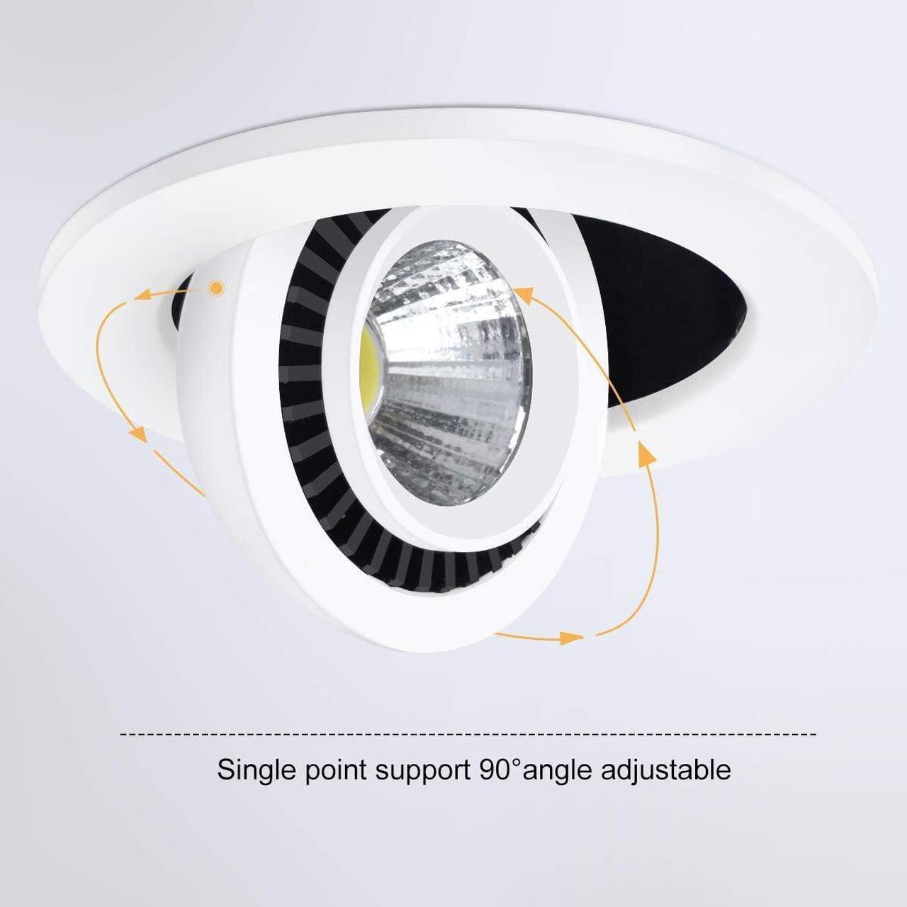 Alt view image 3 of 6 - 3 Inch Eyeball Gimbal LED Recessed Lighting Dimmable Downlight, 5W (50W Halogen Equivalent) Adjustable Spotlight, 3000K Warm White, CRI80, Ceiling Light with LED Driver (4 Pack)