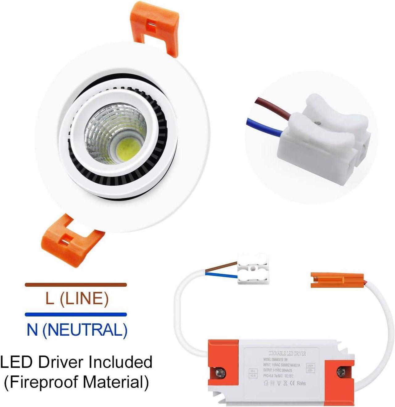 Alt view image 5 of 6 - 3 Inch Eyeball Gimbal LED Recessed Lighting Dimmable Downlight, 5W (50W Halogen Equivalent) Adjustable Spotlight, 3000K Warm White, CRI80, Ceiling Light with LED Driver (4 Pack)