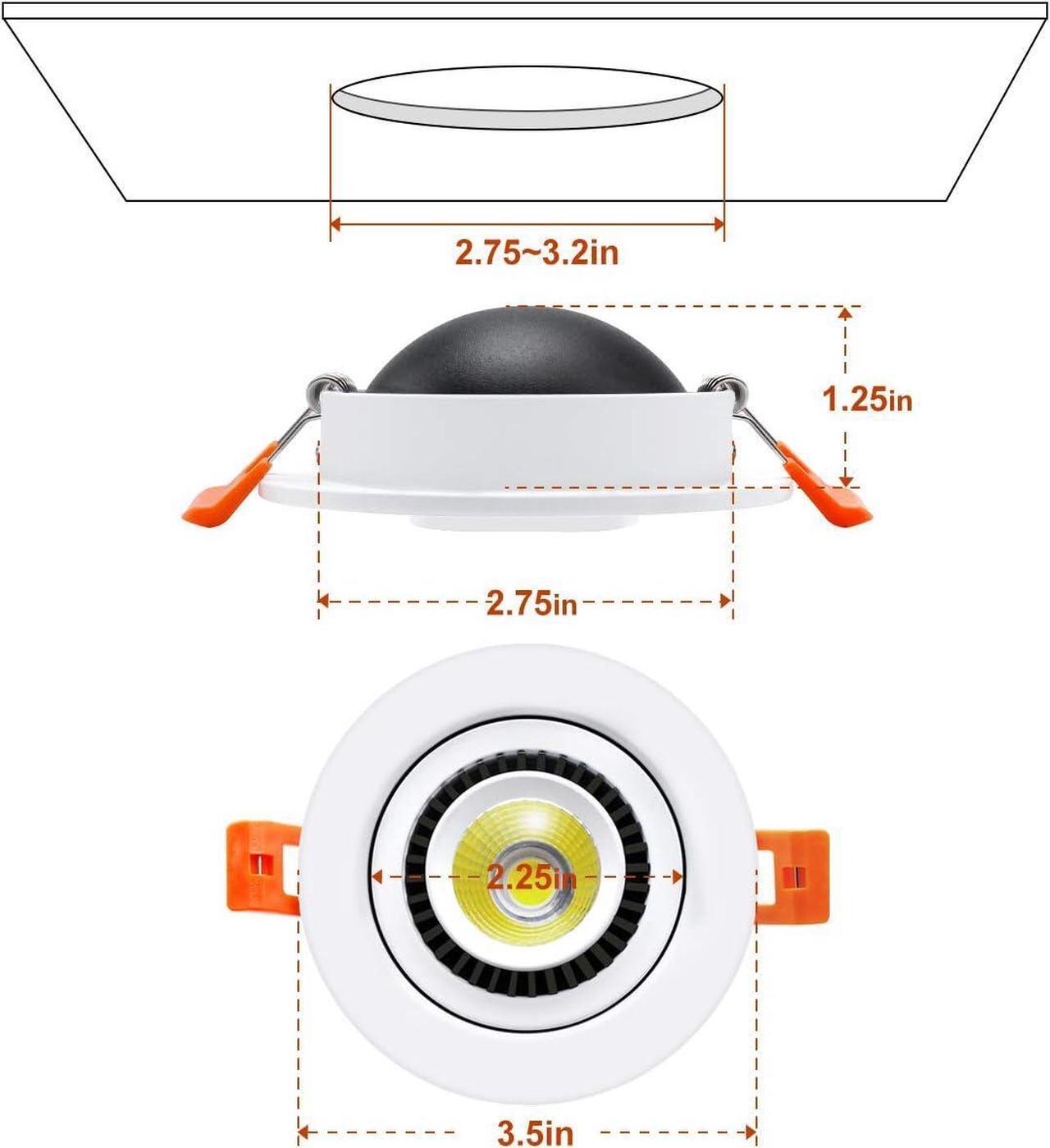 Alt view image 6 of 6 - 3 Inch Eyeball Gimbal LED Recessed Lighting Dimmable Downlight, 5W (50W Halogen Equivalent) Adjustable Spotlight, 3000K Warm White, CRI80, Ceiling Light with LED Driver (4 Pack)