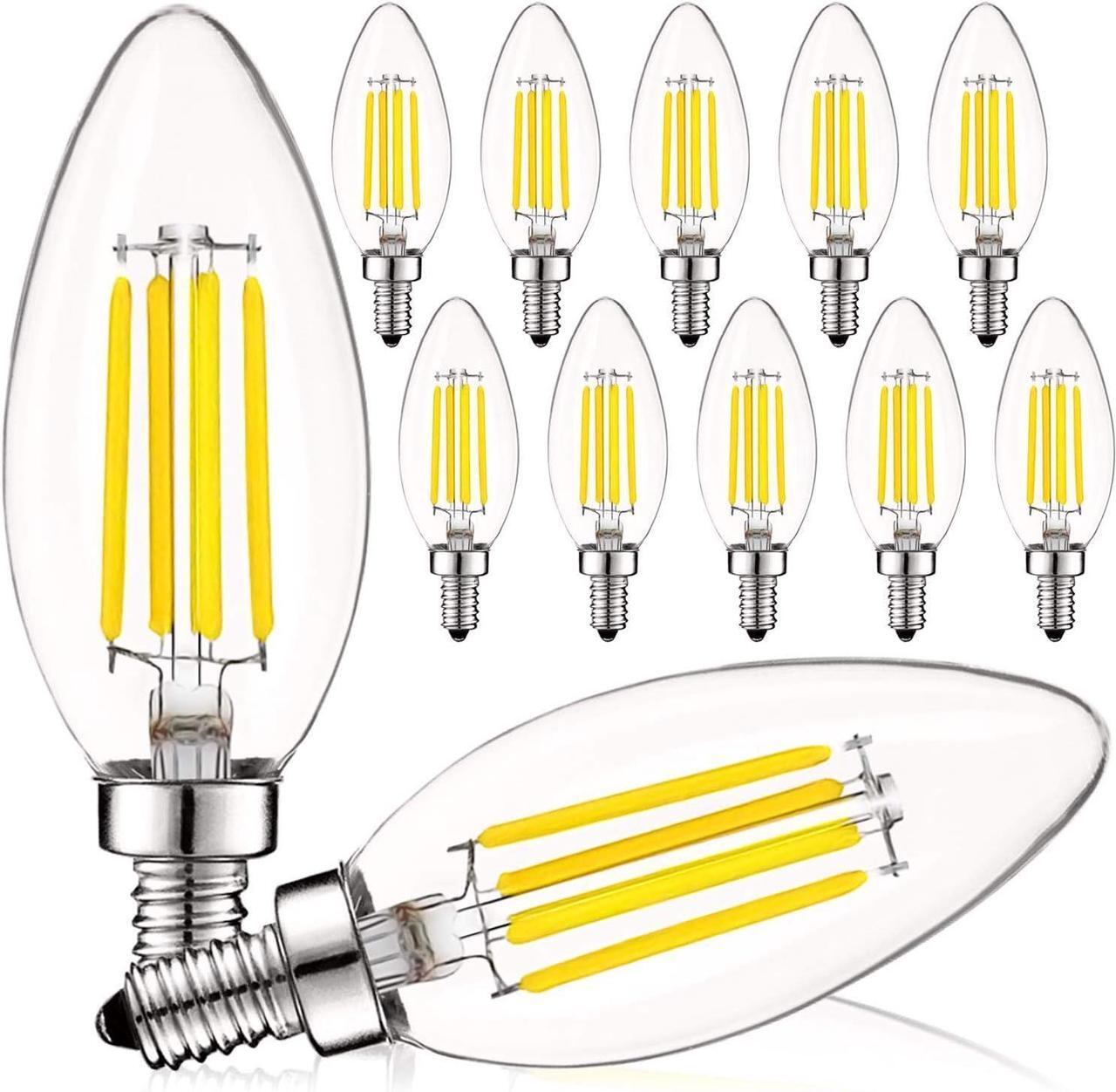 Main image of Vintage Candelabra LED Bulb 60W Equivalent, 550 Lumens, 3000K Soft White, LED Chandelier Light Bulbs 5W, Dimmable, Clear Glass, Filament LED Candle Bulbs, UL Listed, E12 Base (12 Pack)