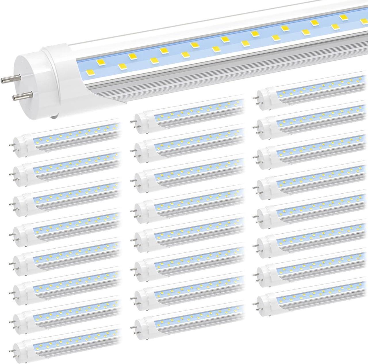 Main image of T8 4FT LED Type B Light Bulbs, 24W 6000K-6500K, 3000LM, T12 4 Foot LED Tubes Replacement for Fluorescent Fixtures, Clear, Dual Ended Power, Remove Ballast, Garage Warehouse Shop Lights(25-Pack)