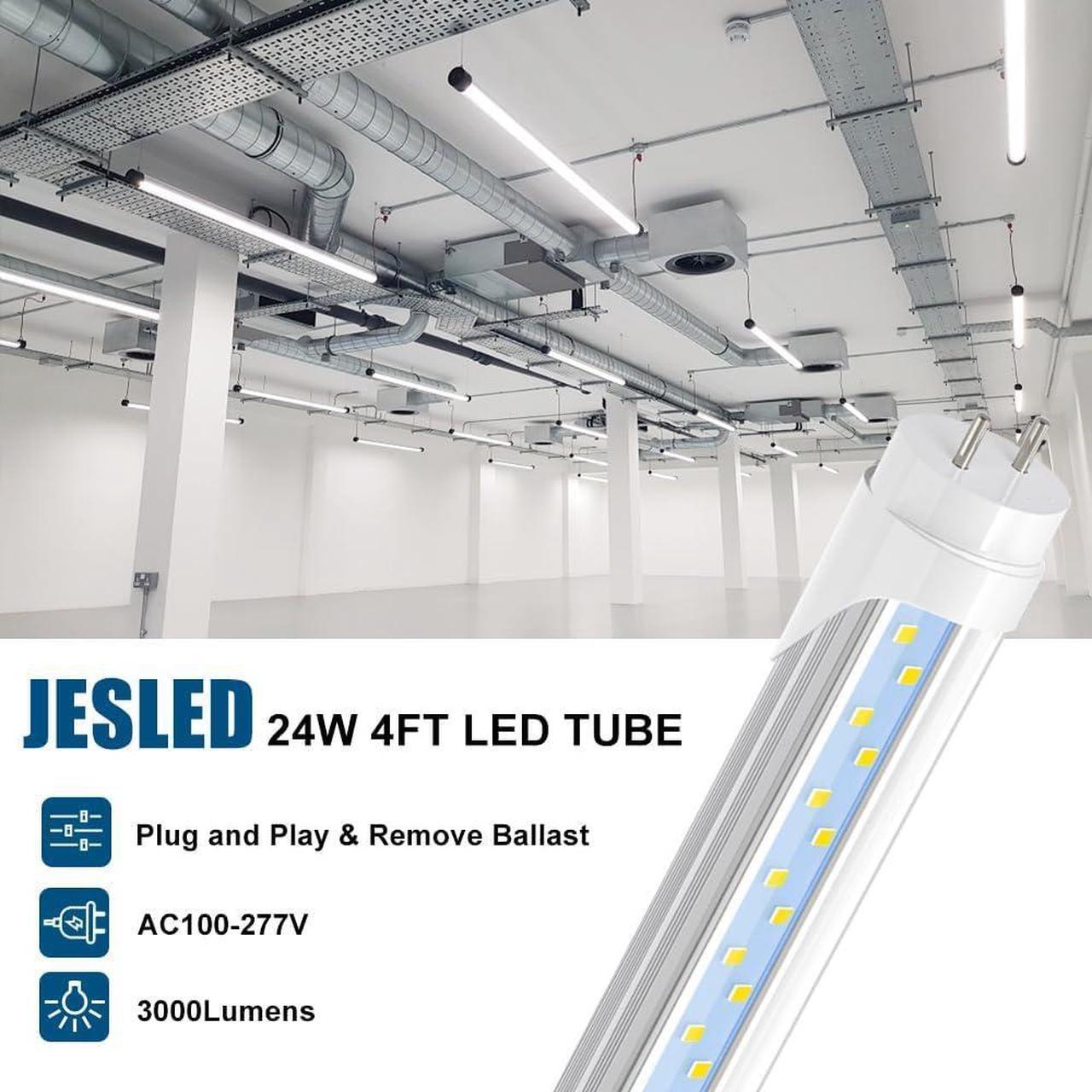 Alt view image 4 of 7 - T8 4FT LED Type B Light Bulbs, 24W 6000K-6500K, 3000LM, T12 4 Foot LED Tubes Replacement for Fluorescent Fixtures, Clear, Dual Ended Power, Remove Ballast, Garage Warehouse Shop Lights(25-Pack)
