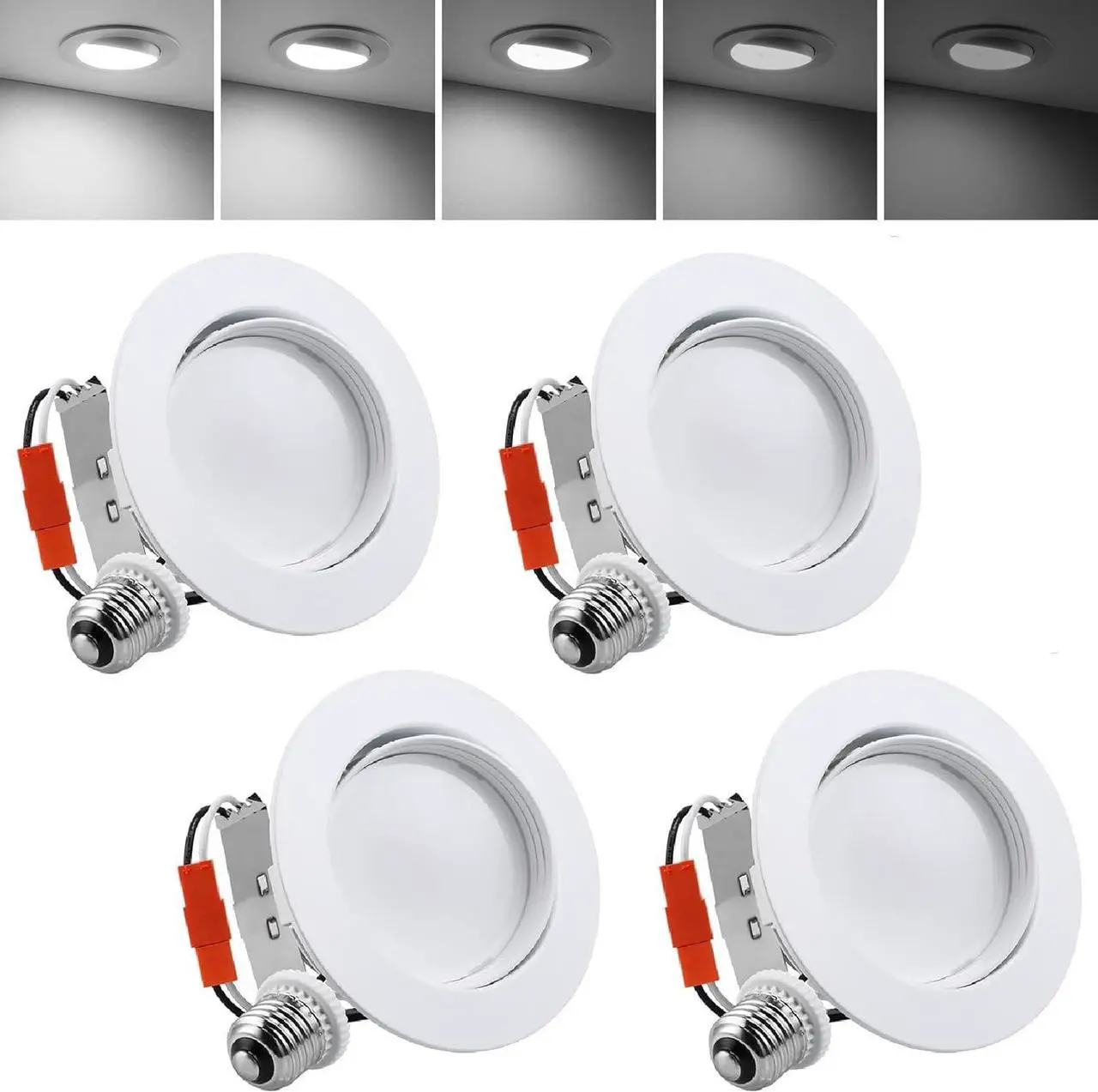 Main image of 4 Inch 5000K Retrofit LED Gimbal Recessed Light, Dimmable LED Recessed Downlight, CRI90+, 10W Swivel Directional Recessed Lighting, Adjustable Recessed Can Light, ETL Listed, Pack of 4