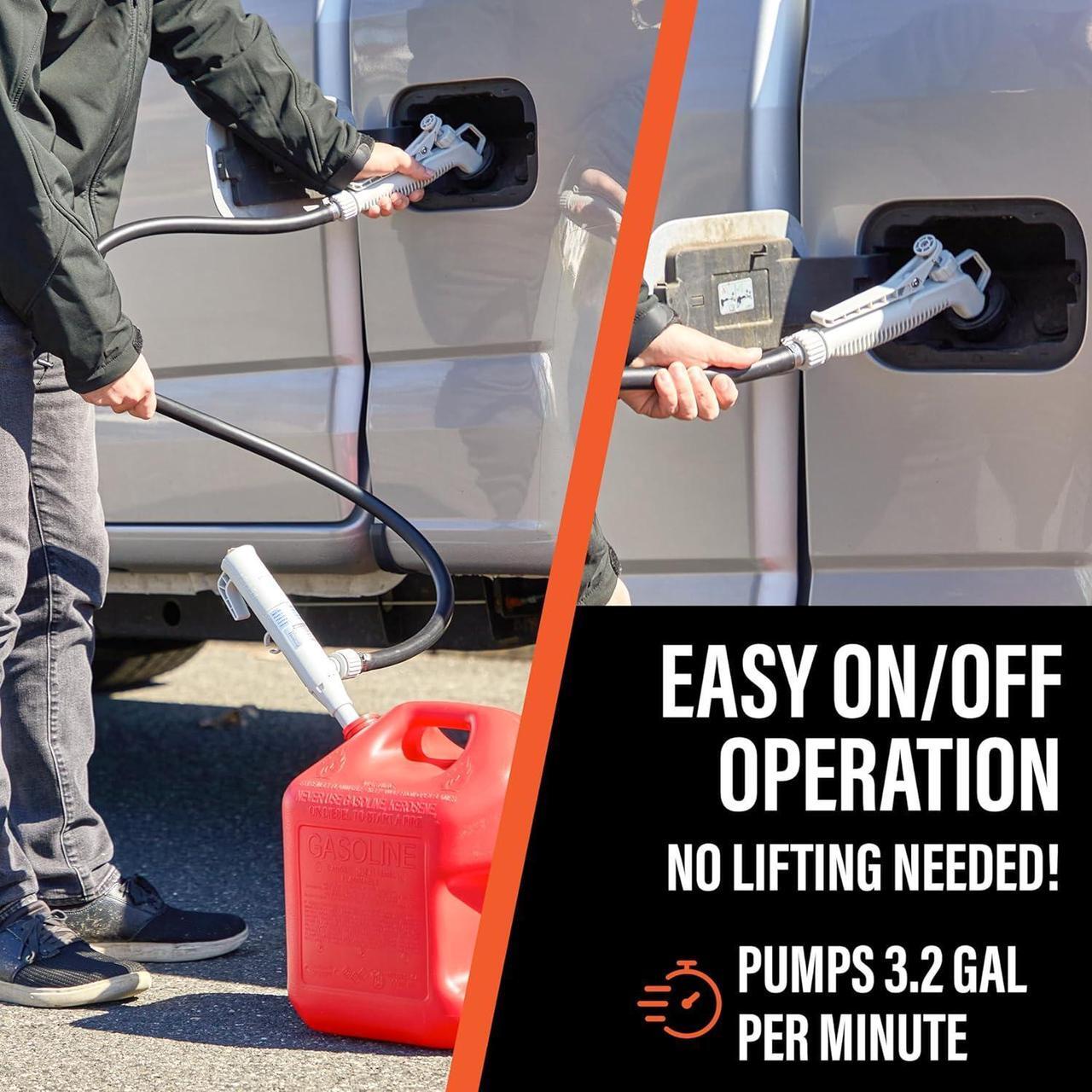 Alt view image 4 of 7 - Battery-Powered Stick Fuel Transfer Pump with Hand Trigger Nozzle, 3.2GPM Flow Rate & 51 Rubber Transfer Hose, Fits Most Gas Cans for Pumping Gasoline, Kerosene, Diesel & Non-Potable Water
