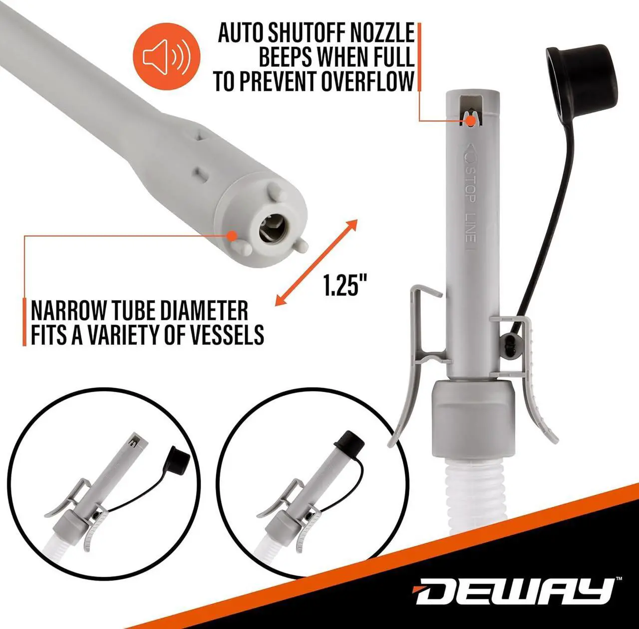 Alt view image 3 of 7 - Battery-Powered Stick Fuel Transfer Pump with Auto-Stop Nozzle and Beep Function, Fast 3.2GPM Flow Rate & 51 Clear Hose | Fits Most Gas Cans for Pumping Gasoline, Diesel & Non-Potable Water