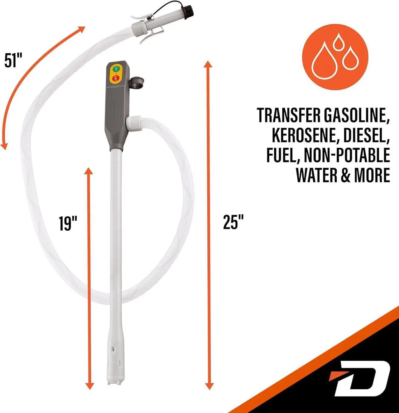 Alt view image 5 of 7 - Battery-Powered Stick Fuel Transfer Pump with Auto-Stop Nozzle and Beep Function, Fast 3.2GPM Flow Rate & 51 Clear Hose | Fits Most Gas Cans for Pumping Gasoline, Diesel & Non-Potable Water