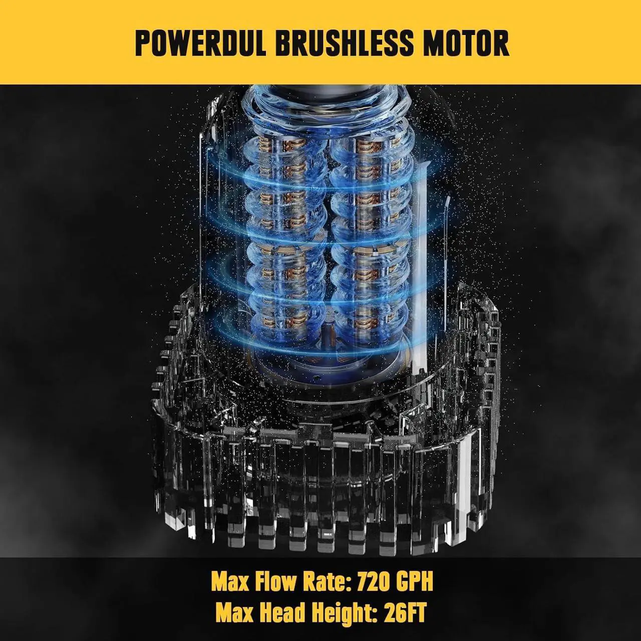 Alt view image 6 of 7 - Cordless Stick Water Transfer Pump Compatible with Dewalt 20V Battery, 720GPH Brushless Deep Well Submersible Pump, Portable Sump Pump Stick Utility Pump for Pool Garden Pond (Tool Only)