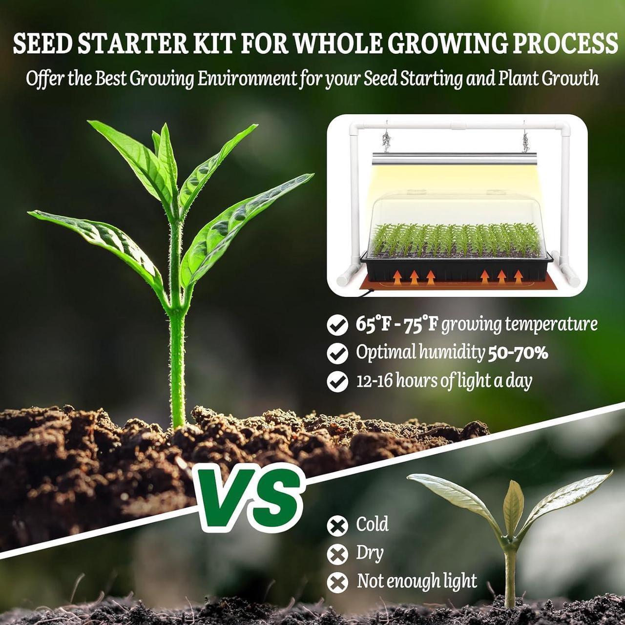 Alt view image 2 of 6 - 1020 Size Seed Starter Kit with Grow Light and Heat Mat - Strong Seed Starter Tray, 7" Humidity Dome, Grow Light Stand for Seed Starting & Seedling Propagation