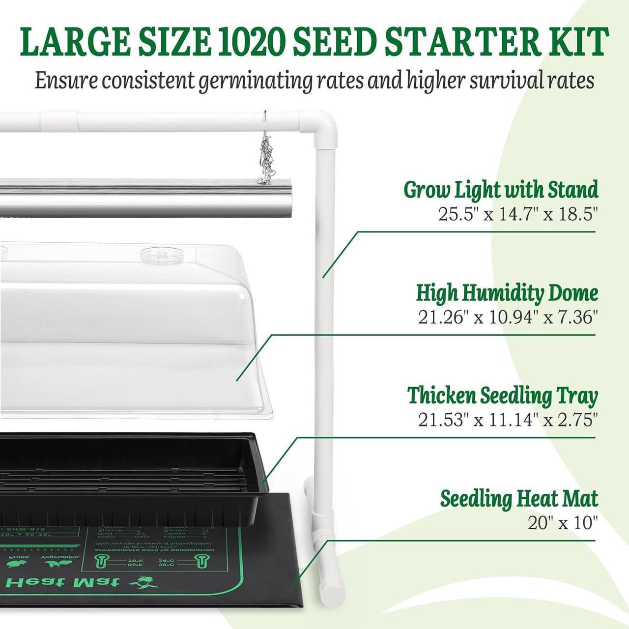 Alt view image 3 of 6 - 1020 Size Seed Starter Kit with Grow Light and Heat Mat - Strong Seed Starter Tray, 7" Humidity Dome, Grow Light Stand for Seed Starting & Seedling Propagation