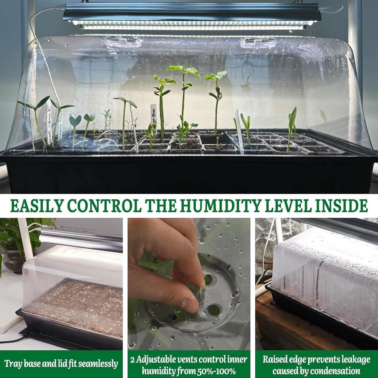 Alt view image 4 of 6 - 1020 Size Seed Starter Kit with Grow Light and Heat Mat - Strong Seed Starter Tray, 7" Humidity Dome, Grow Light Stand for Seed Starting & Seedling Propagation