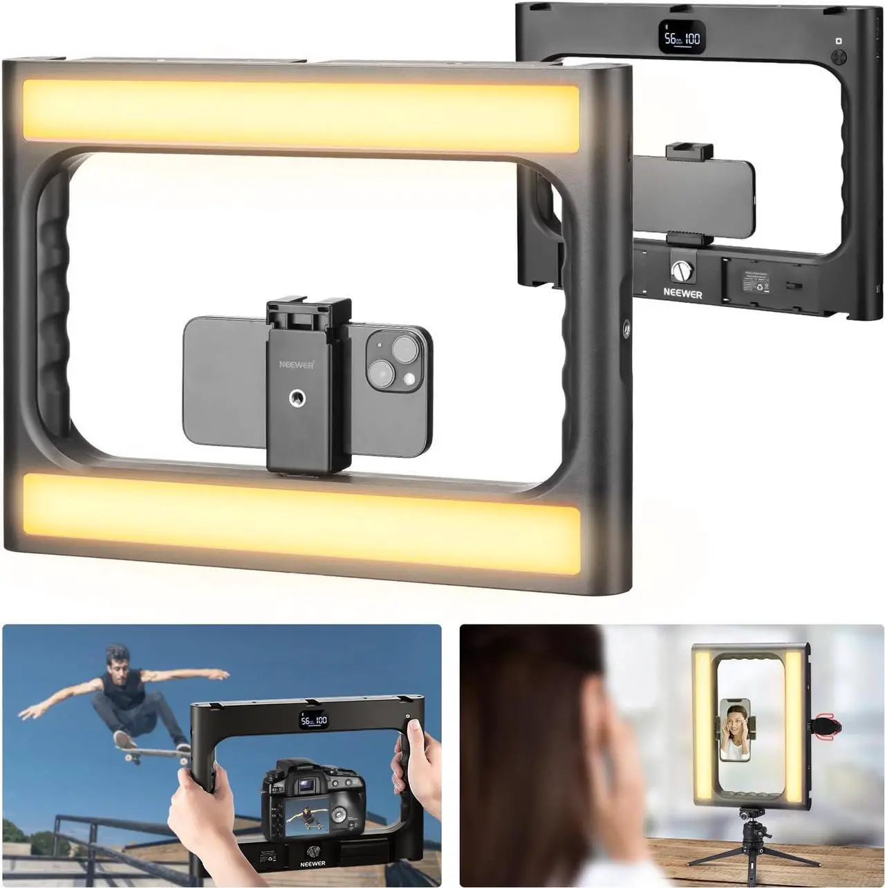 Main image of A111 II Smartphone Video Rig with Light Kit, Support Vertical Shoot, Handheld Phone Camera Cage Stabilizer with Cold Shoes/Shutter/Battery, Square Ring Light CRI97+ for YouTube TikTok