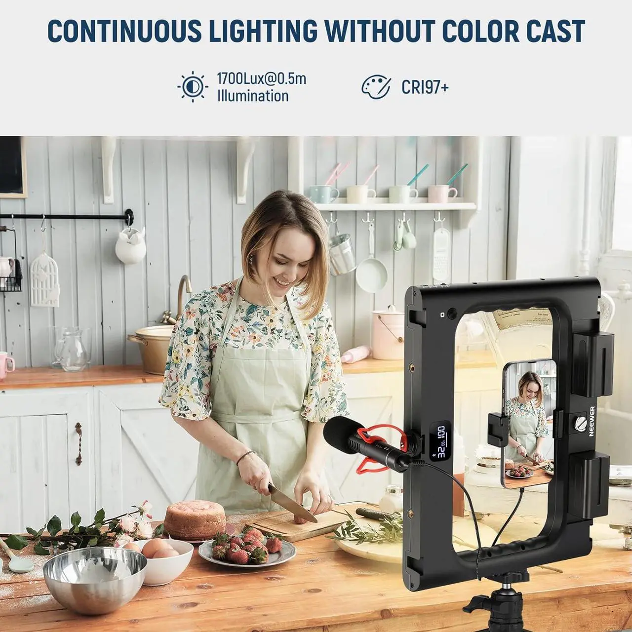 Alt view image 4 of 7 - A111 II Smartphone Video Rig with Light Kit, Support Vertical Shoot, Handheld Phone Camera Cage Stabilizer with Cold Shoes/Shutter/Battery, Square Ring Light CRI97+ for YouTube TikTok