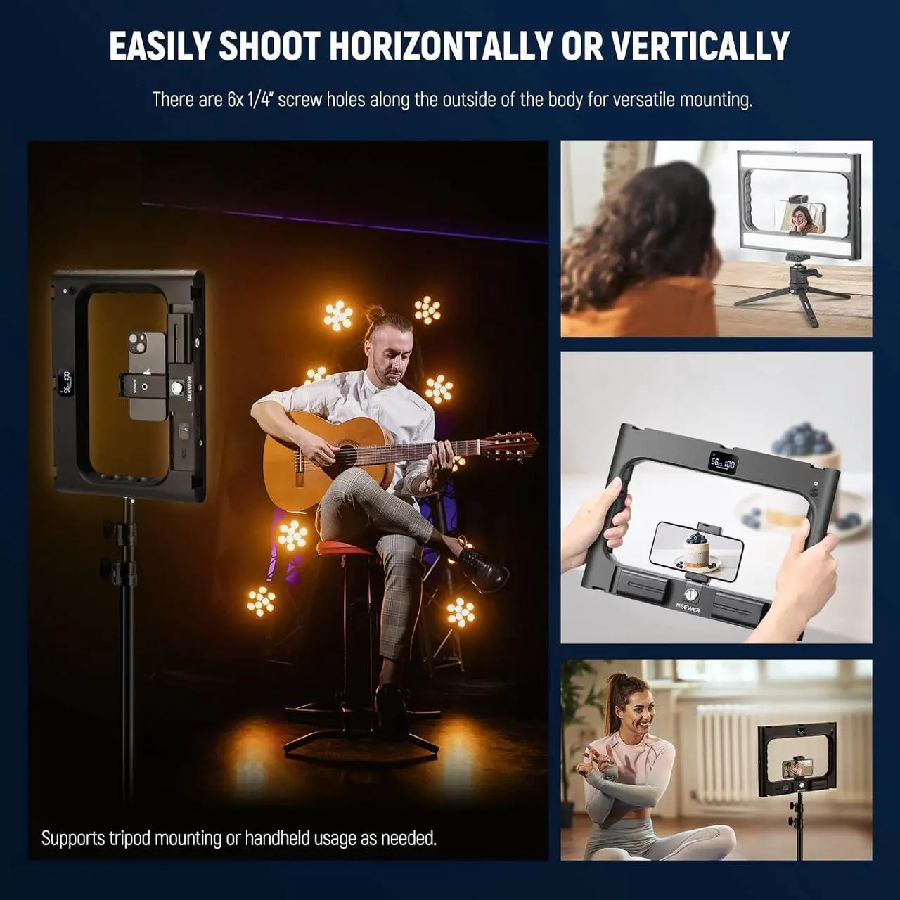 Alt view image 6 of 7 - A111 II Smartphone Video Rig with Light Kit, Support Vertical Shoot, Handheld Phone Camera Cage Stabilizer with Cold Shoes/Shutter/Battery, Square Ring Light CRI97+ for YouTube TikTok