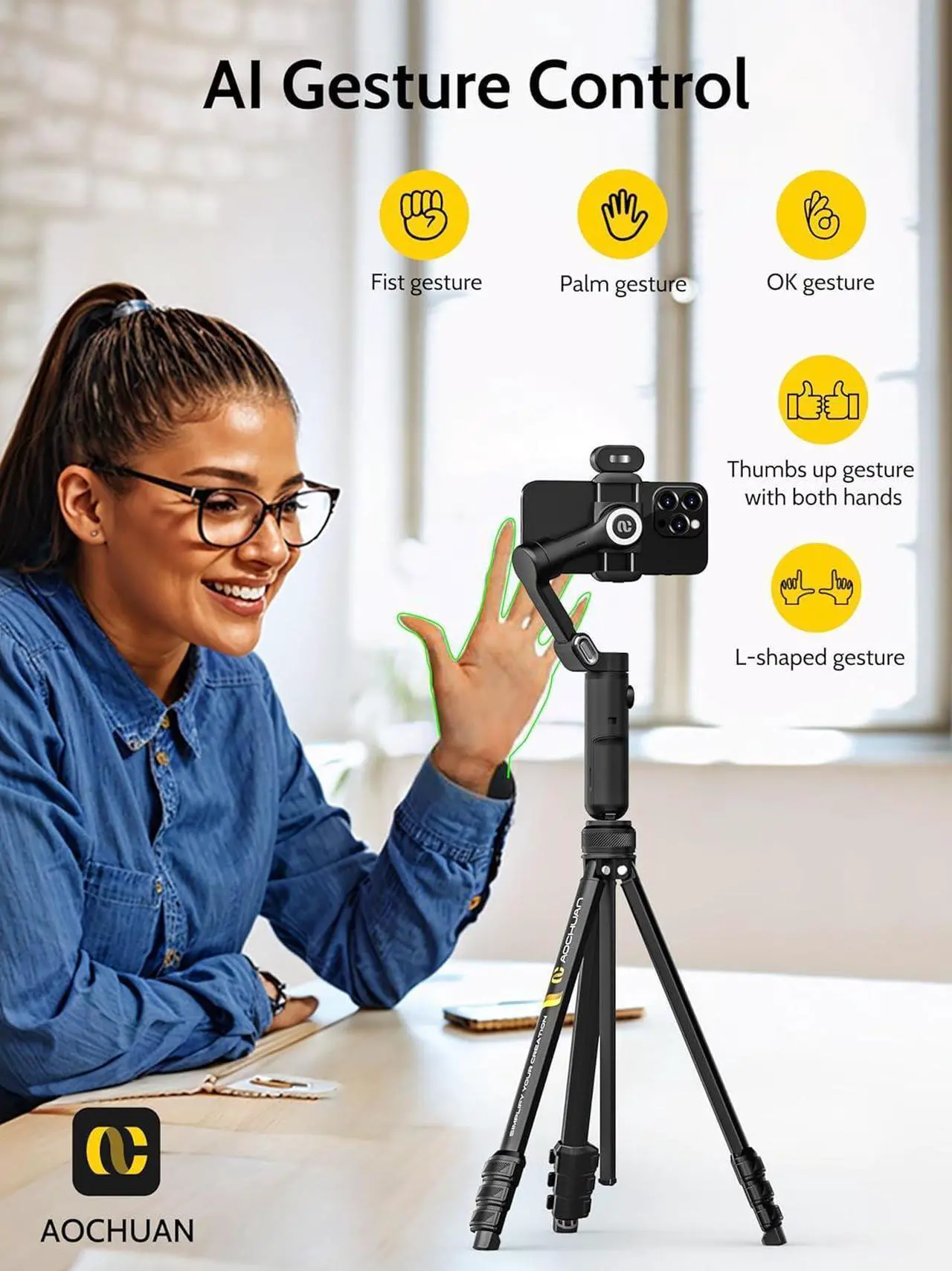 Alt view image 4 of 7 - Gimbal Stabilizer for iPhone & Android w/RGB Light, Handheld Phone Gimbal for Video Recording w/AI Tracking,1/4 Thread, Extendable Tripod, Padded Carry Bag(Smart X Complete Combo1)